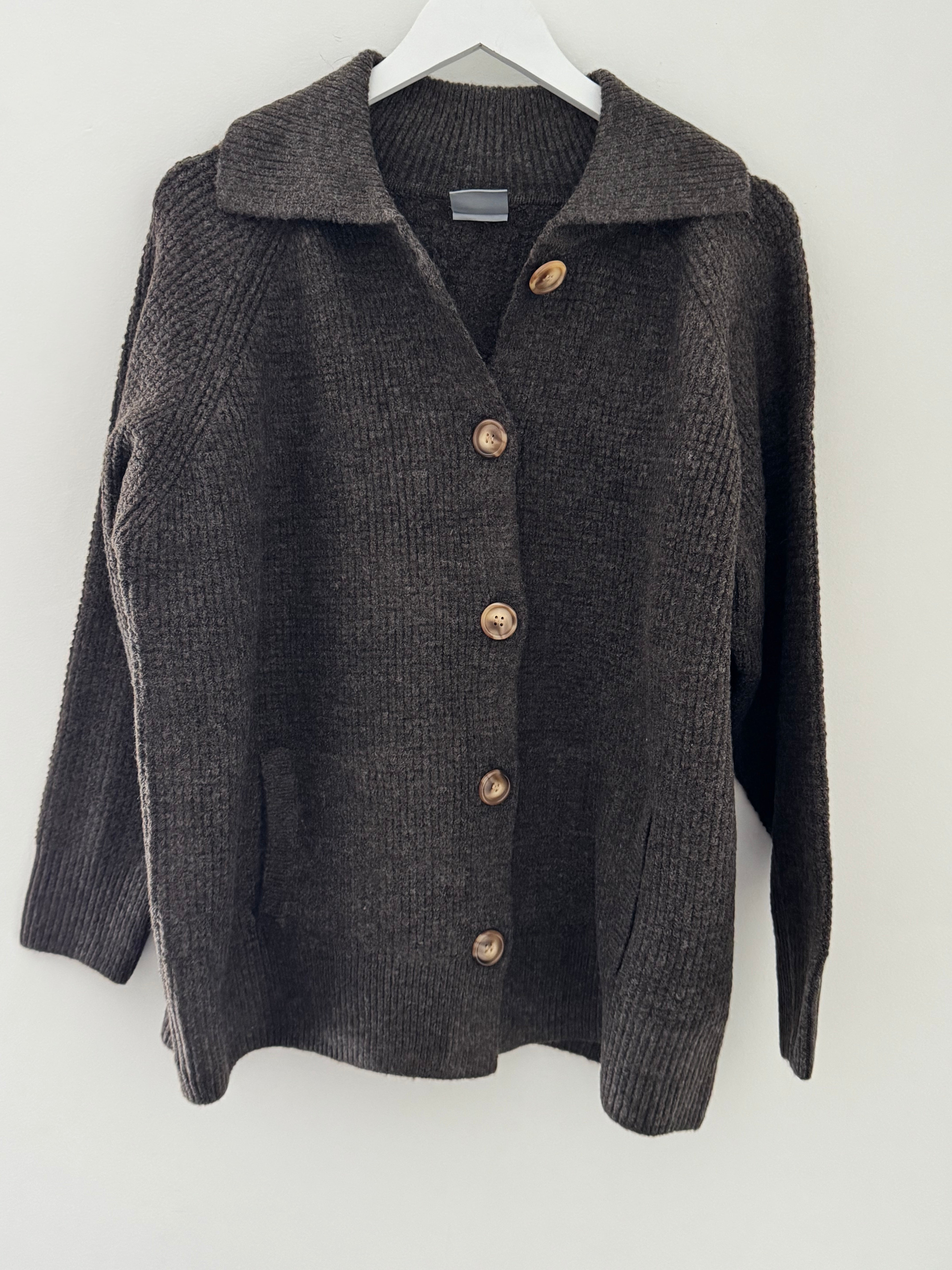 Fisherman Rib Knitted Jacket in Soft Chocolate