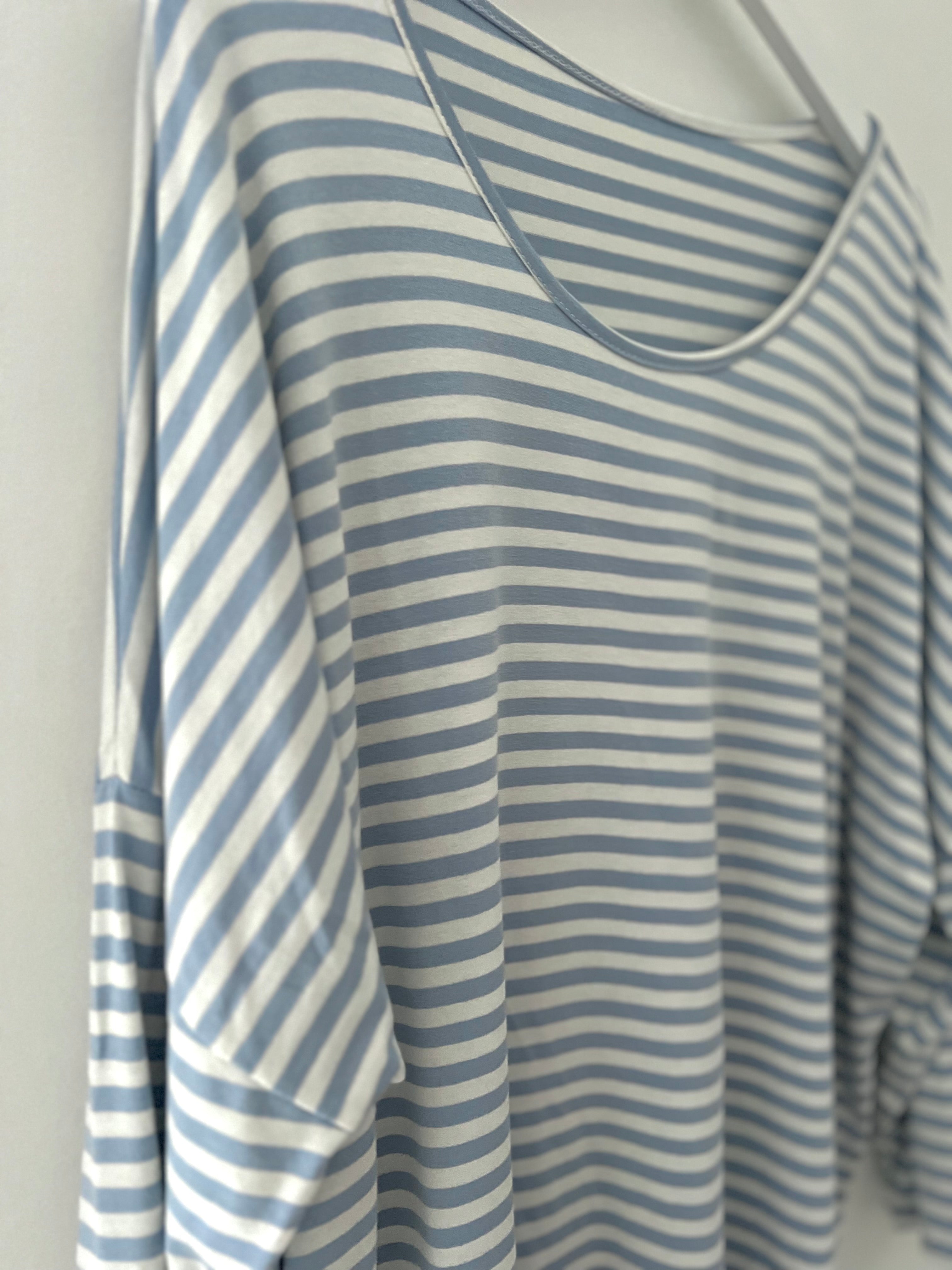 Oversized Stripe Top in Light Blue & White