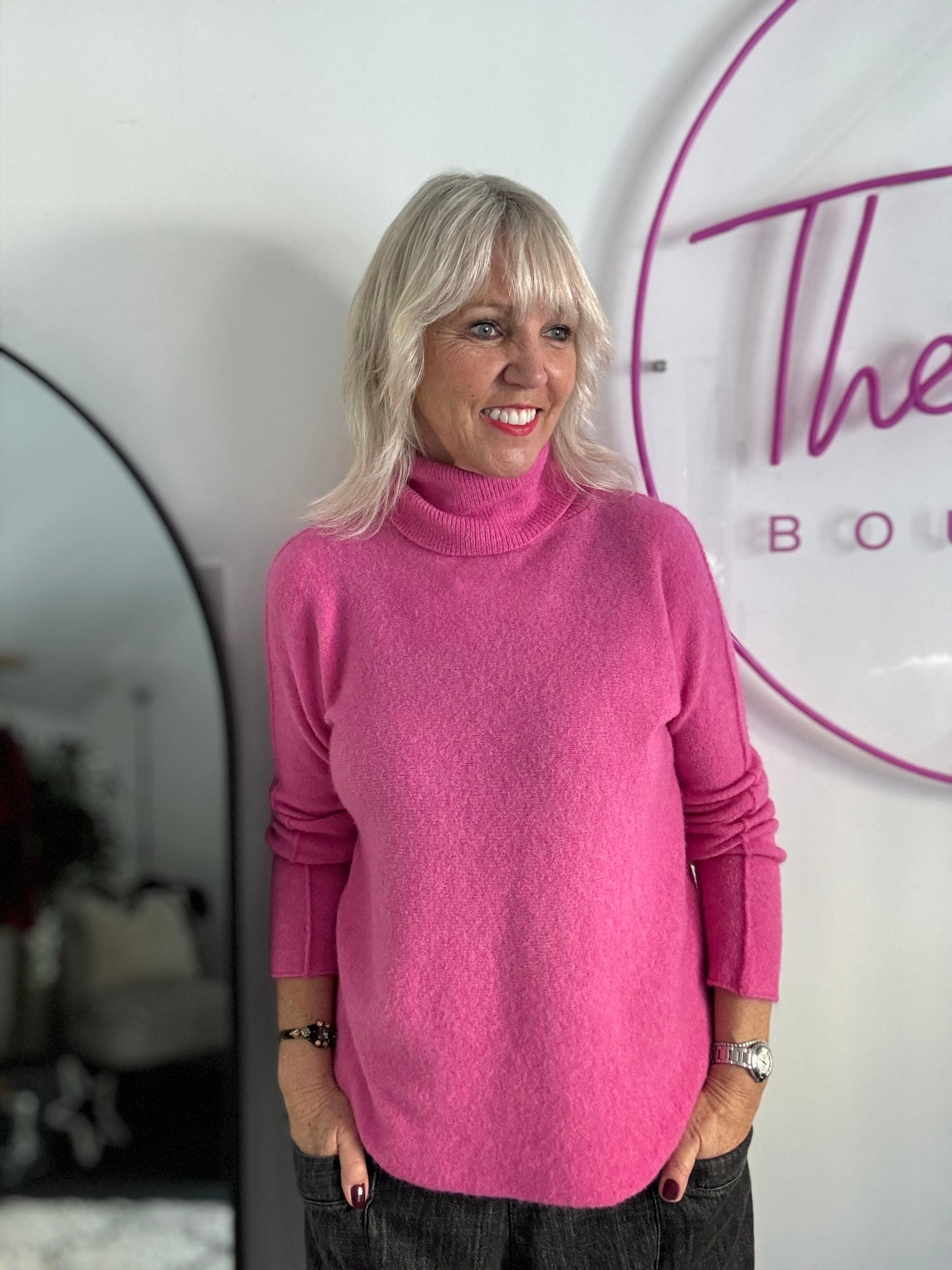 Simple Roll Neck Jumper in Fuchsia