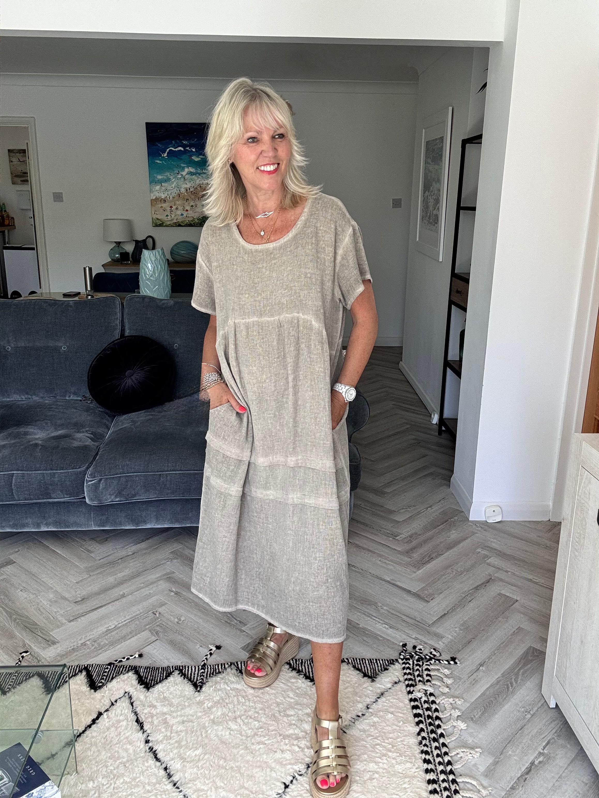 Cotton & Linen Cocoon Dress in Mocha