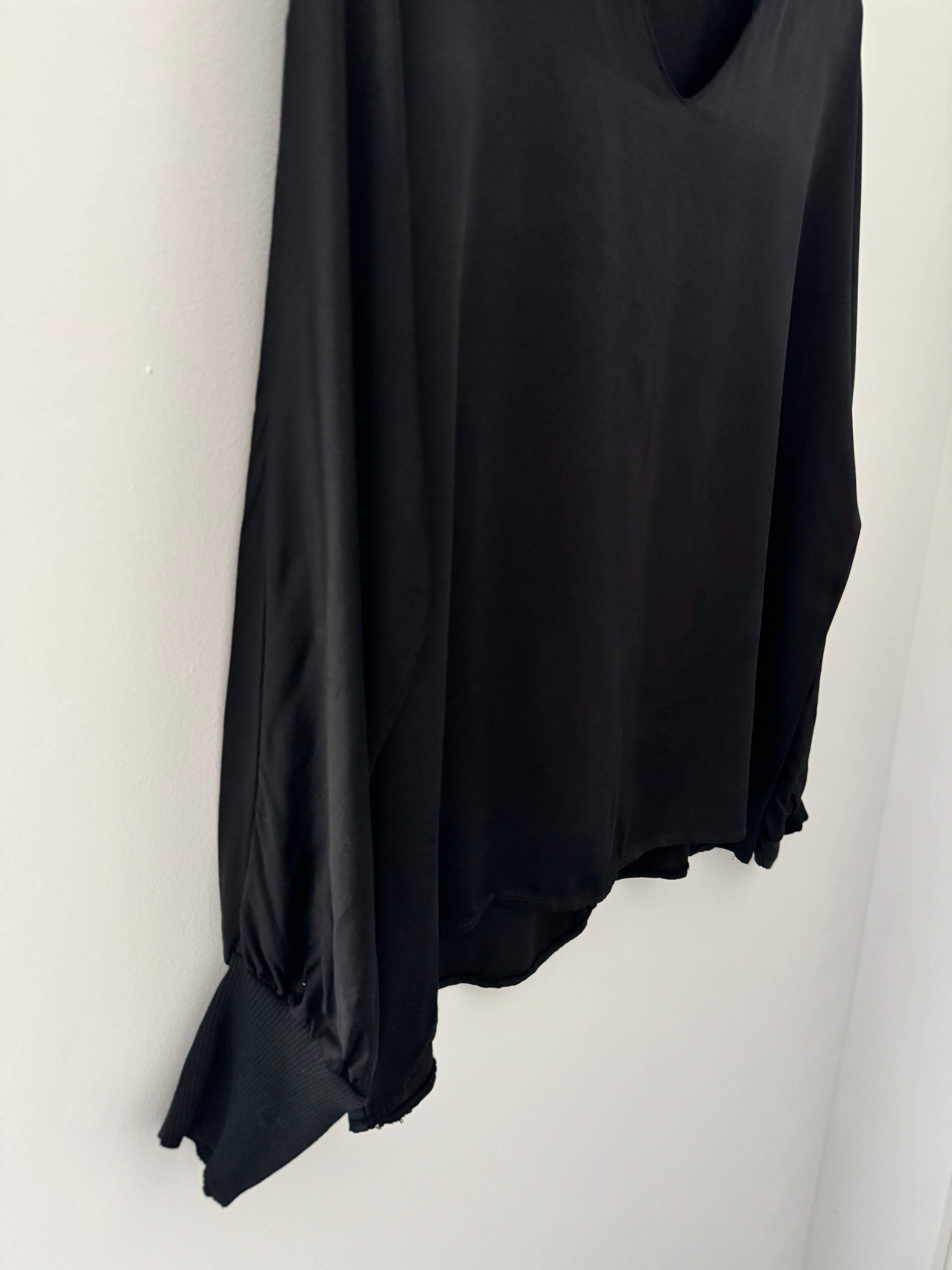 Silky V Neck Blouse in Black