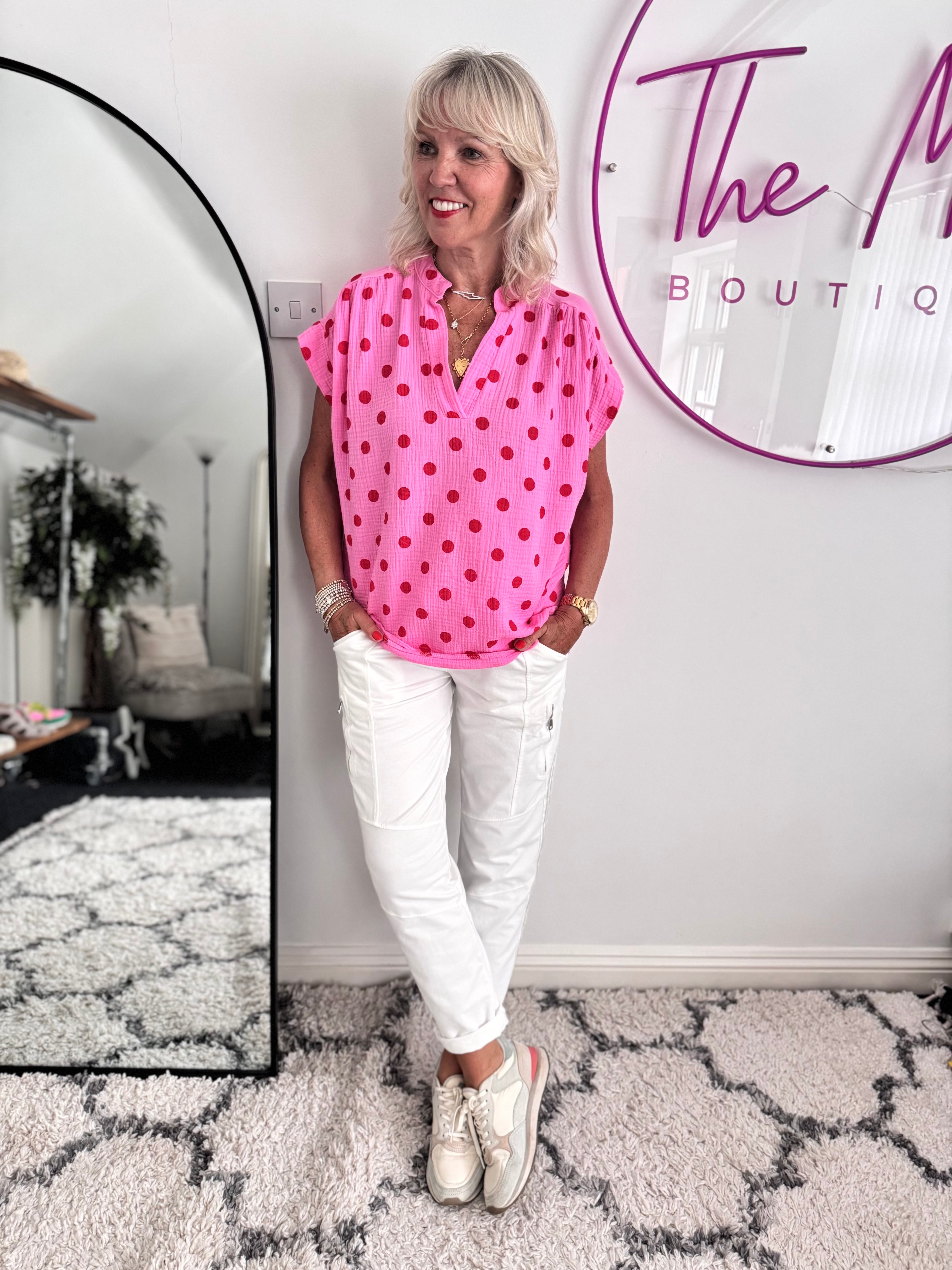 Cheesecloth Spot Top in Pink & Red