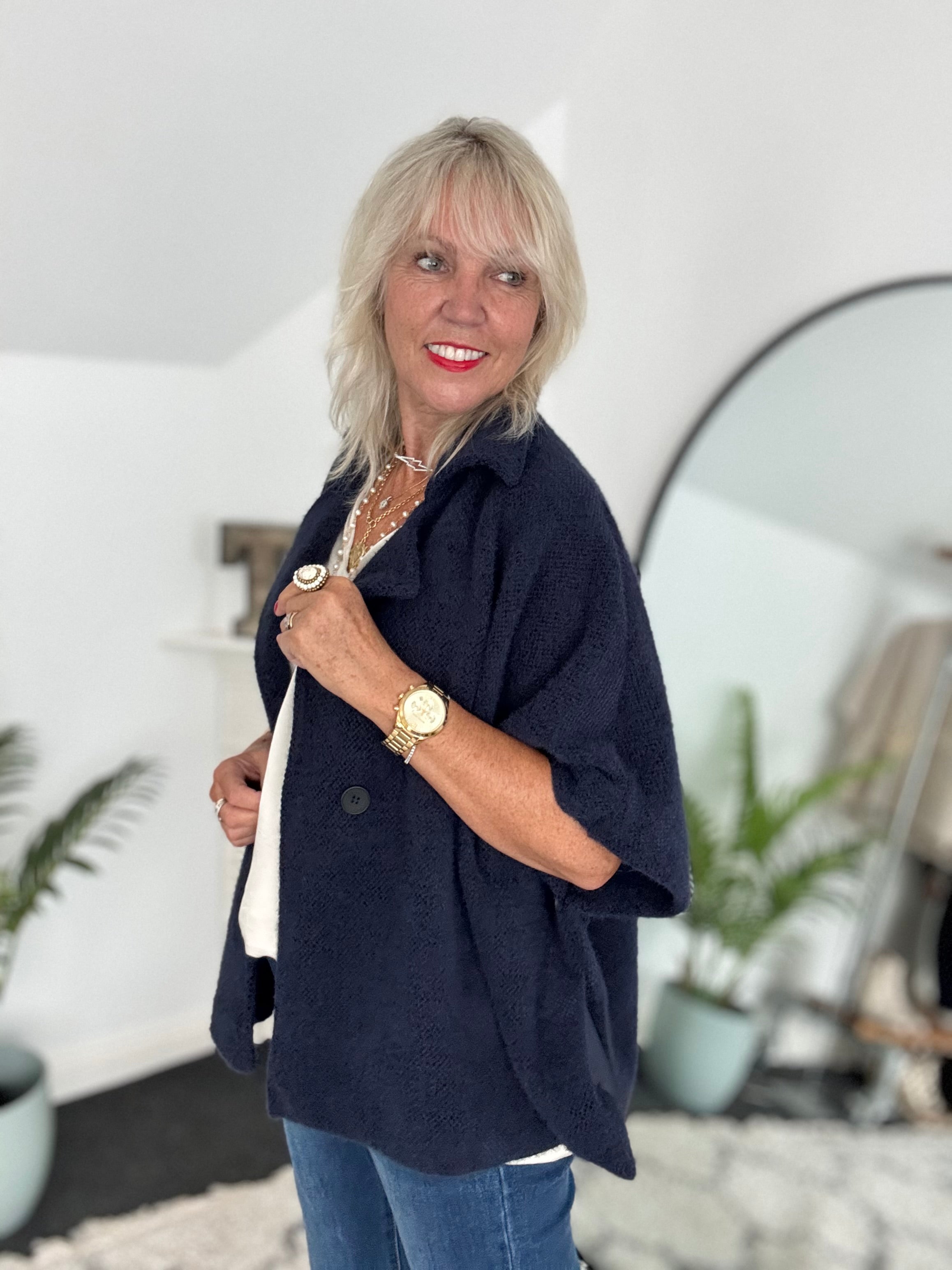 Soft Cape Jacket in Navy