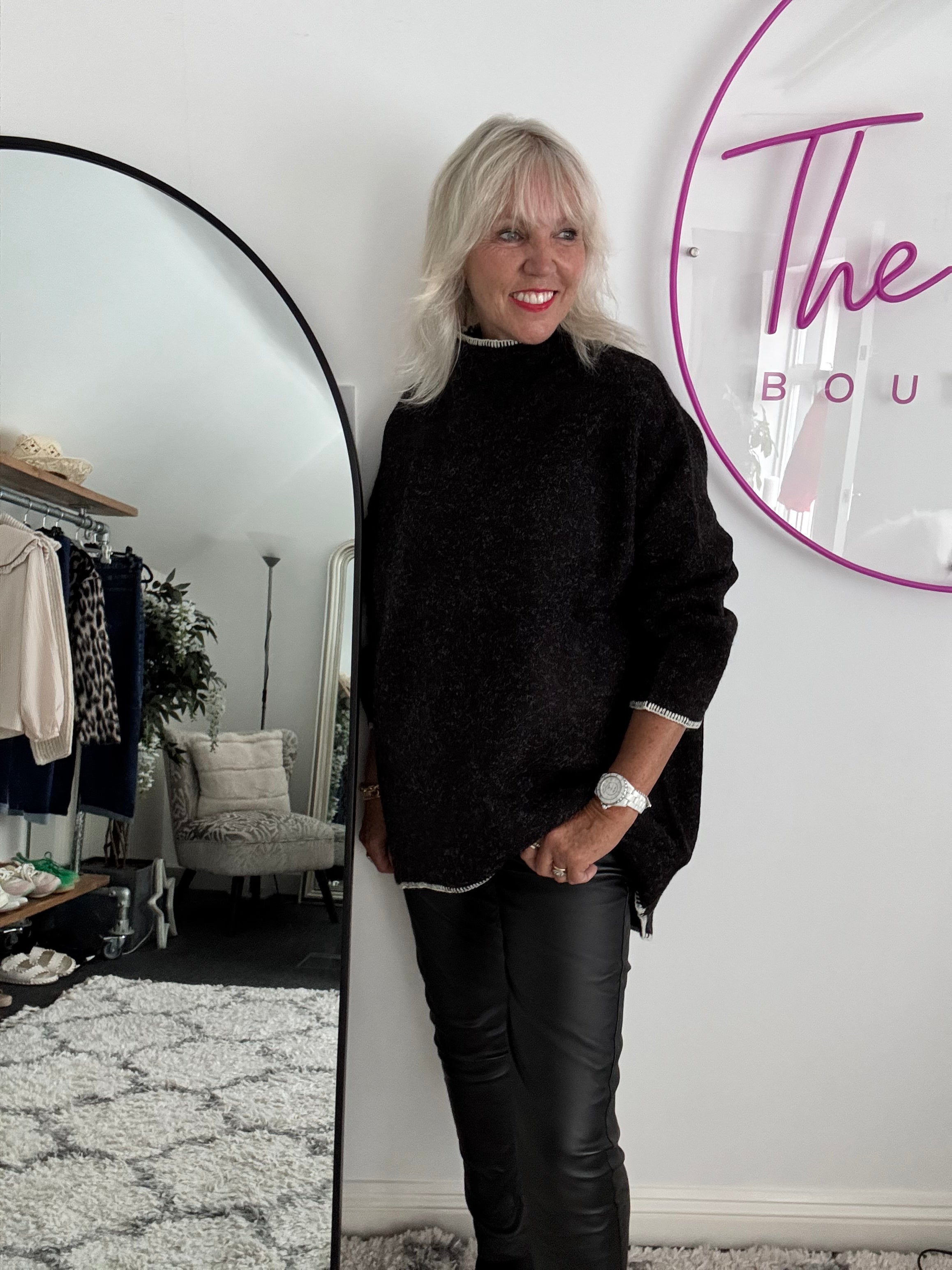 Blanket Stitch Jumper in Charcoal