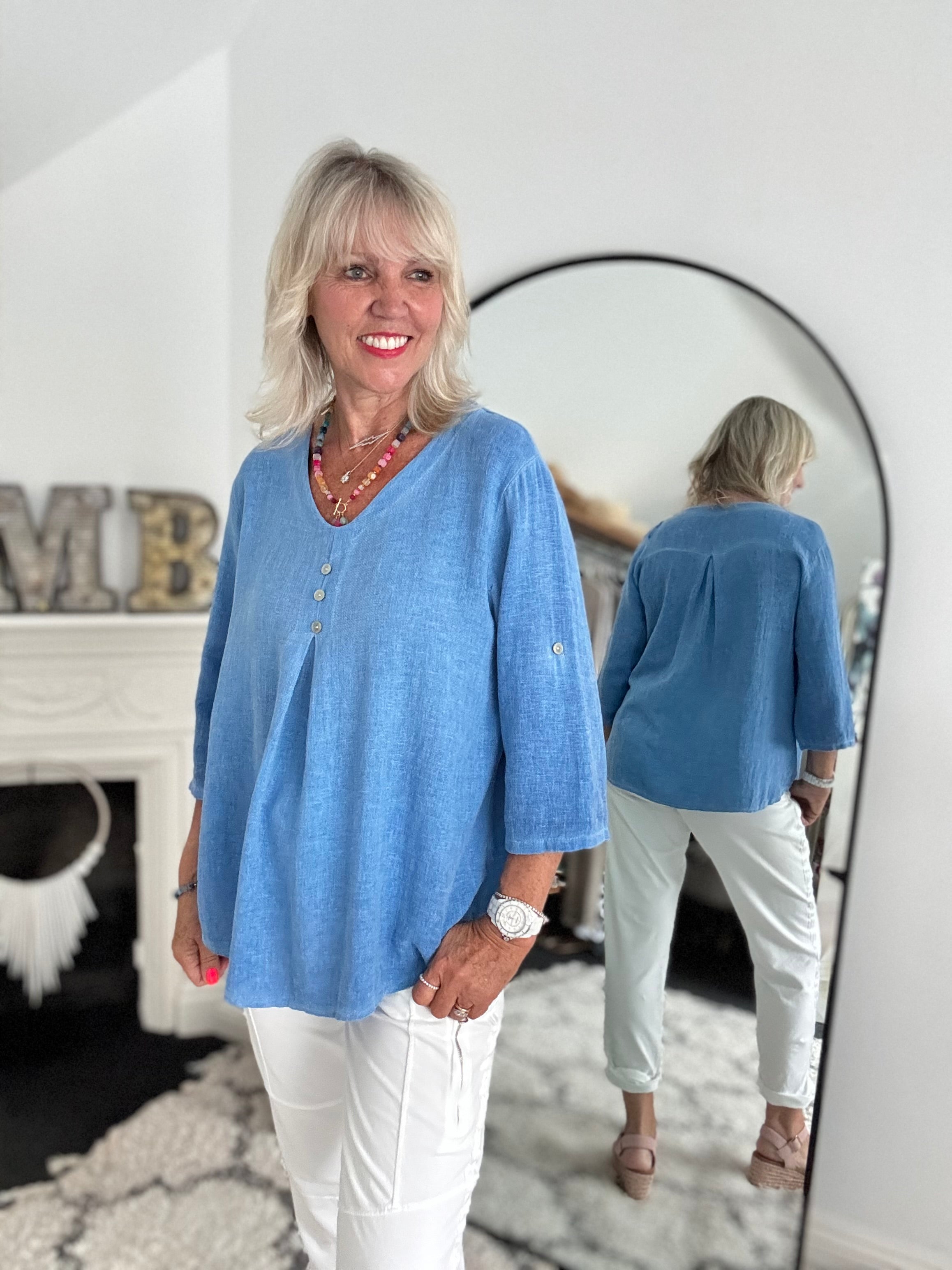 Linen & Cotton Shirt in Sky Blue