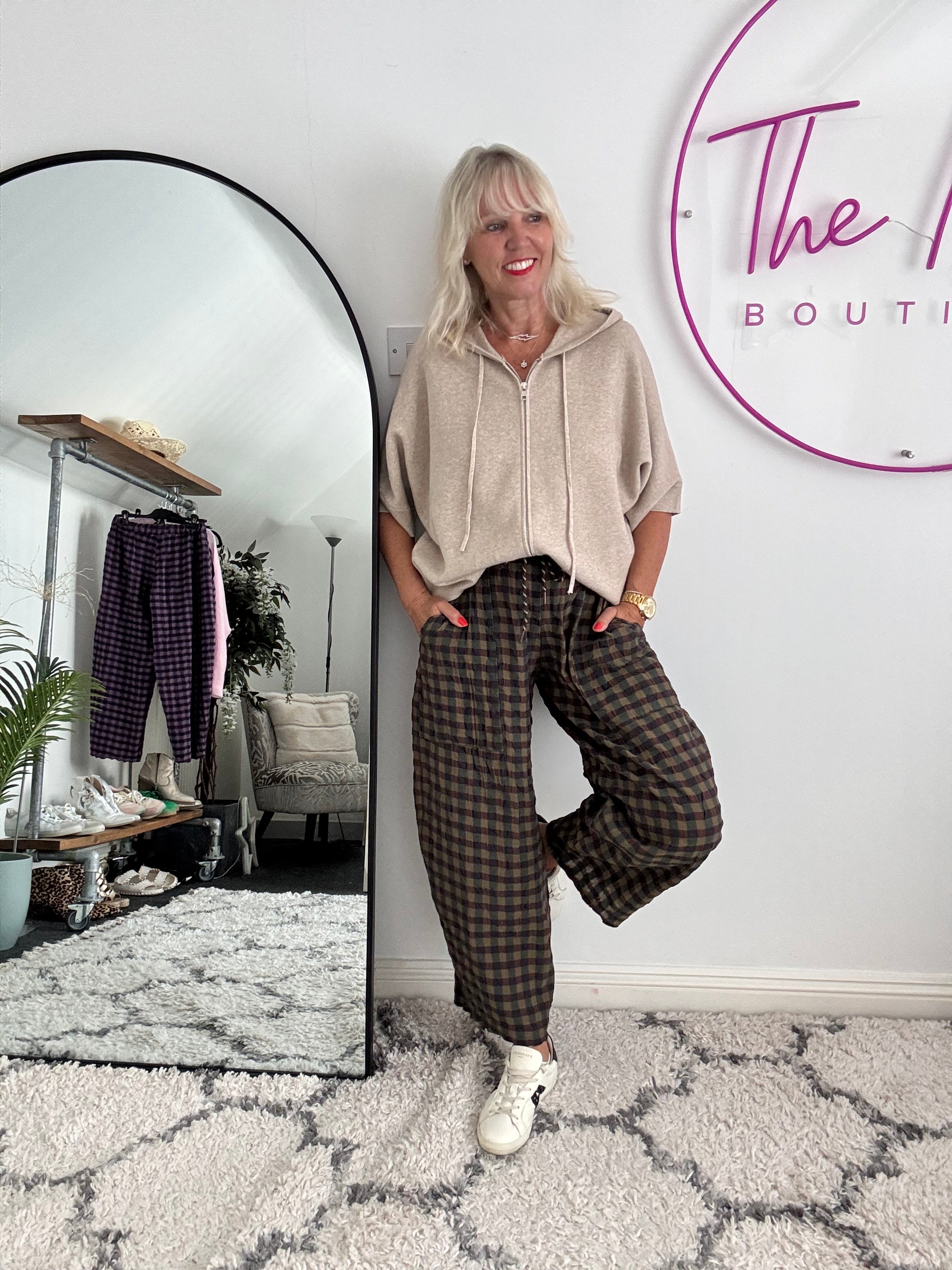 Barrel Check Trousers in Chocolate & Khaki