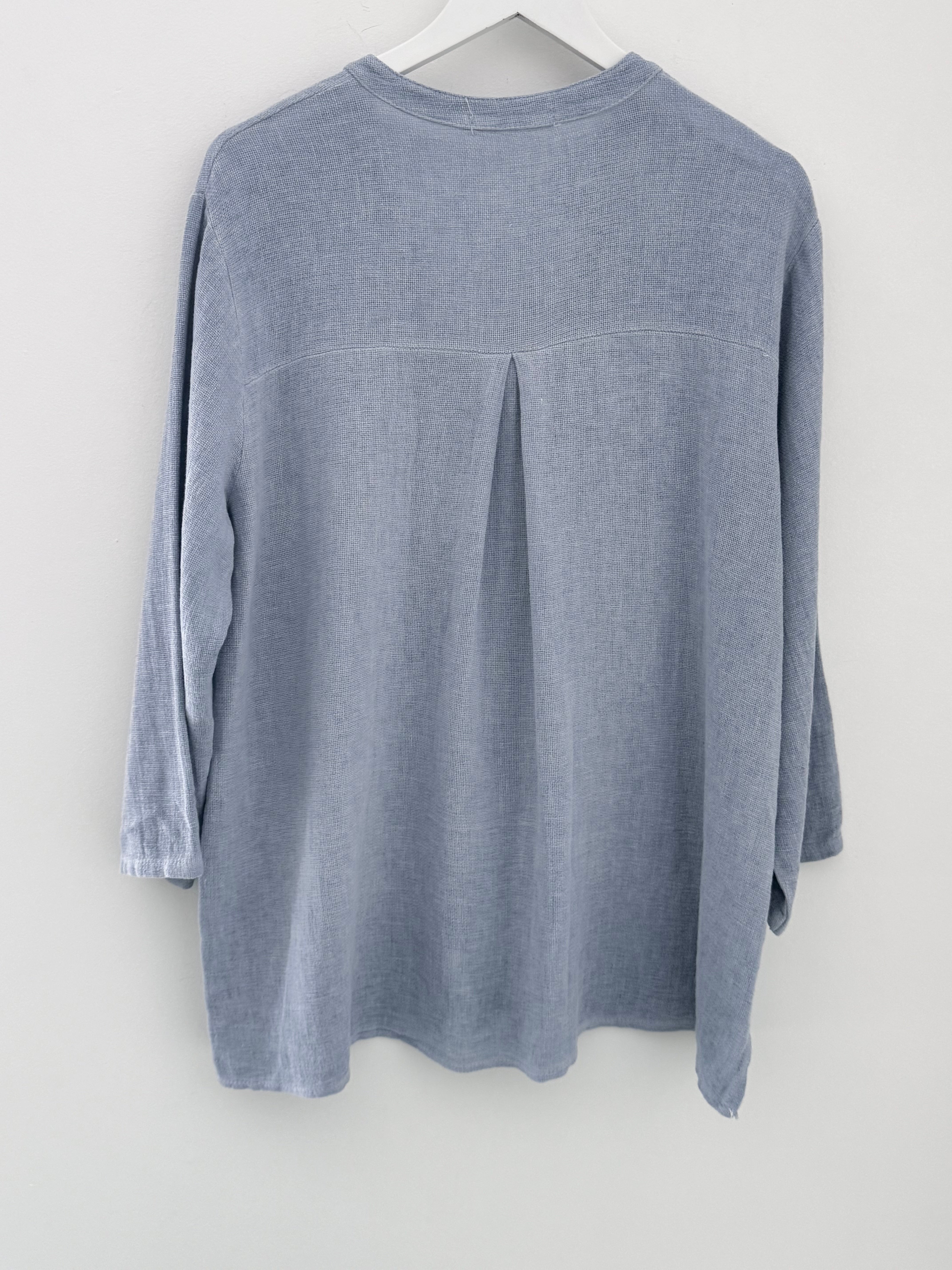 Linen & Cotton Shirt in Light Denim Blue