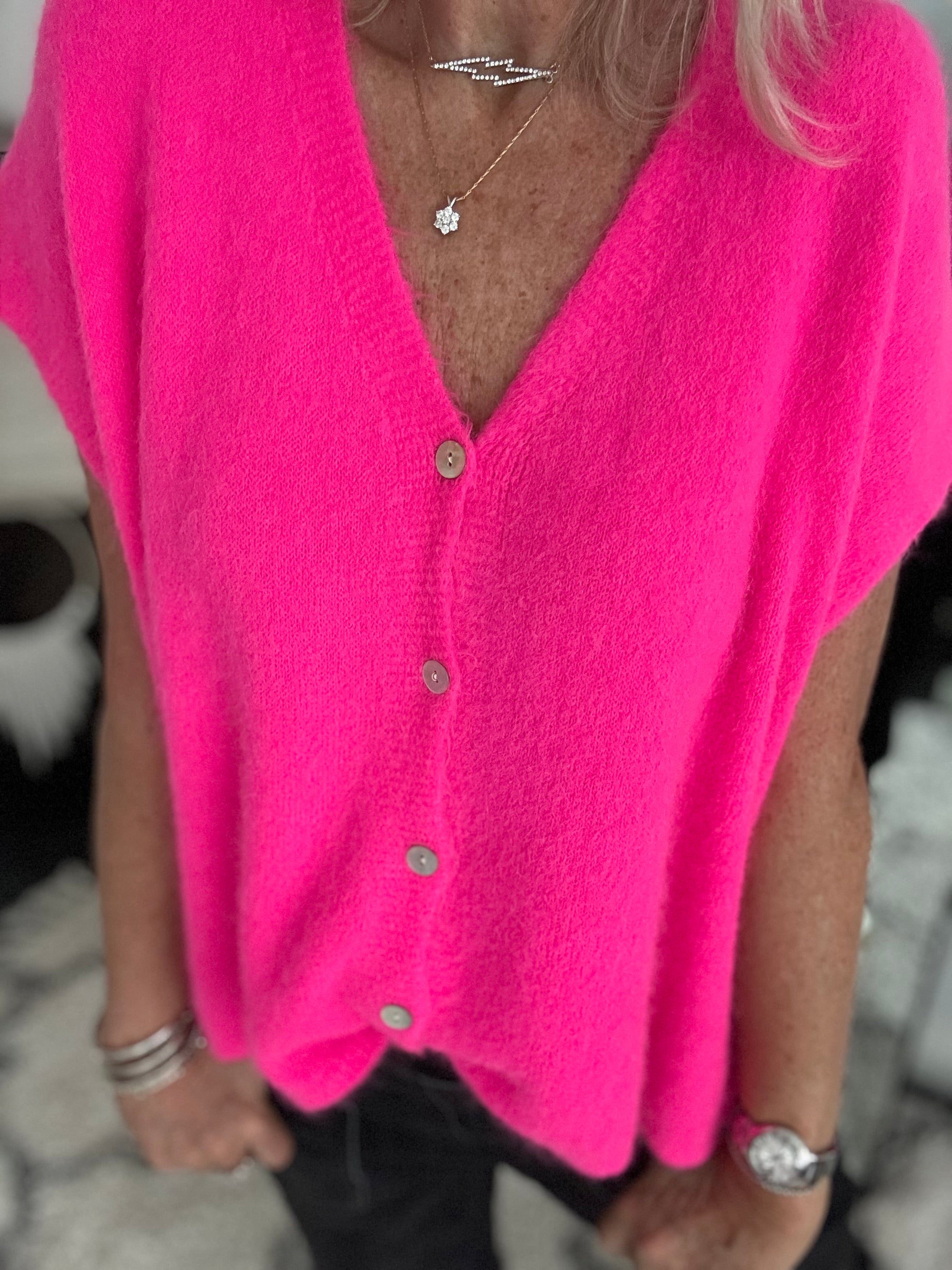 Alpaca Button Tank in Neon Pink