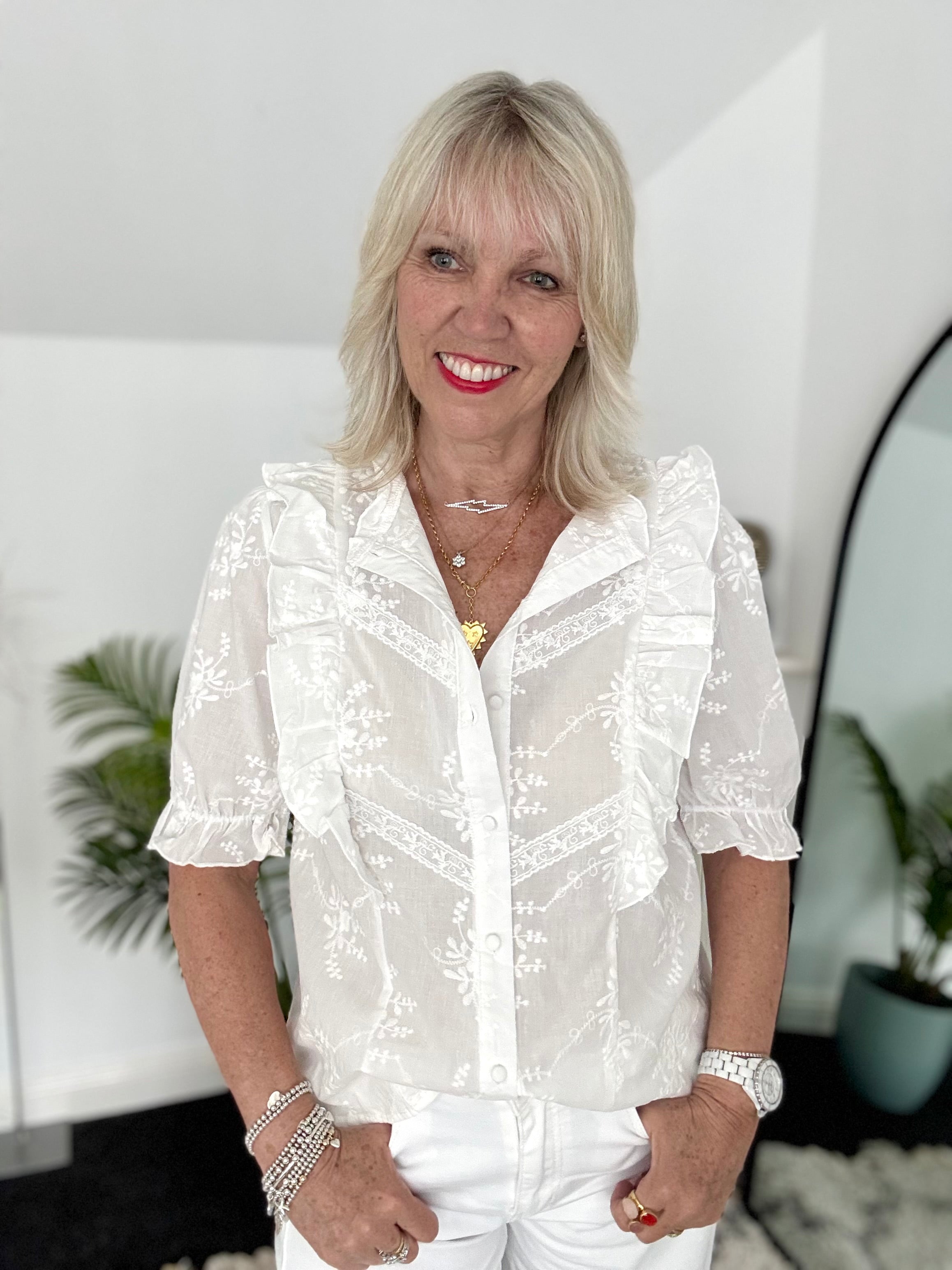 Embroidered Button Shirt in White