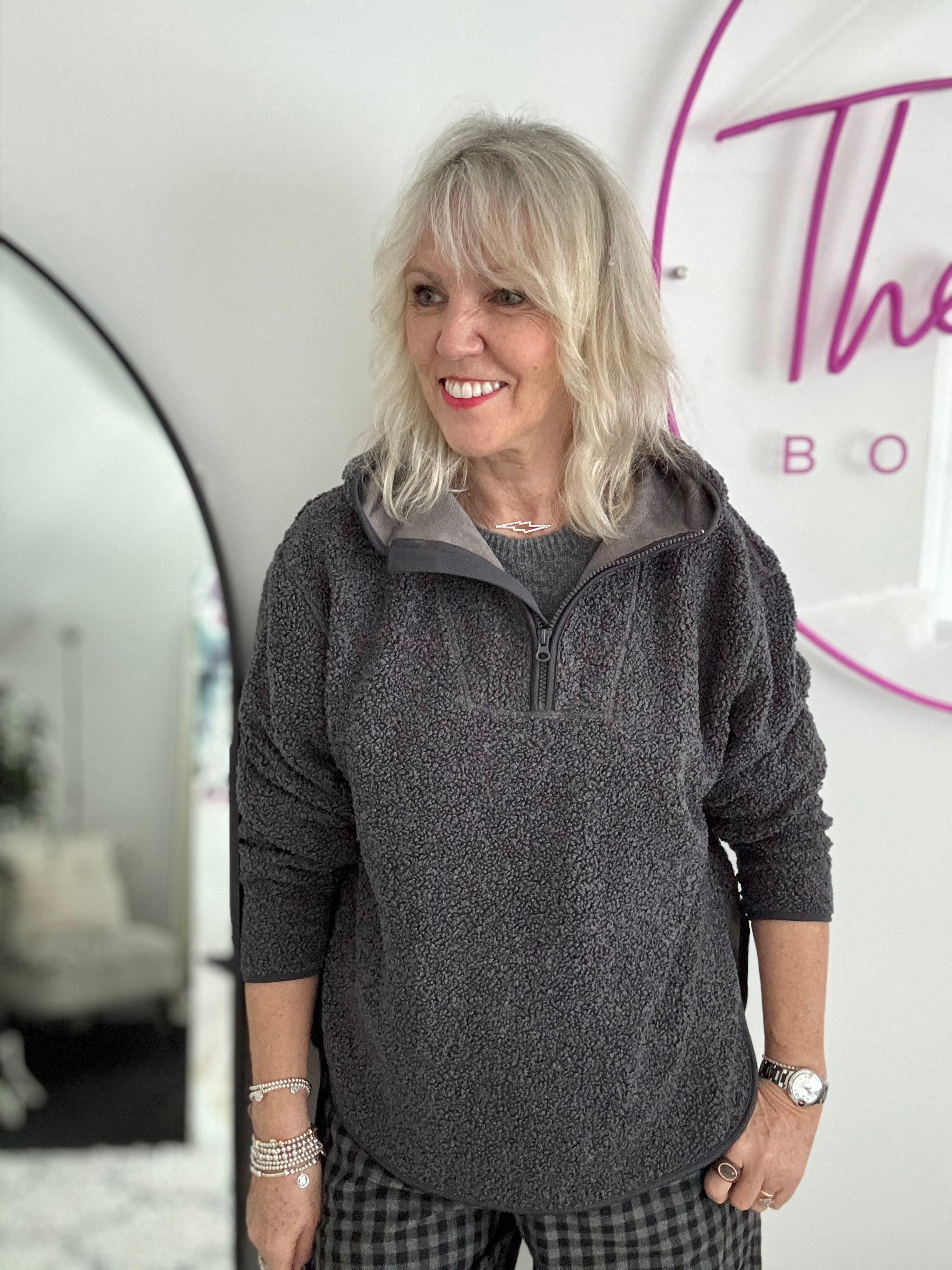 Sherpa Fleece Hoodie in Charcoal