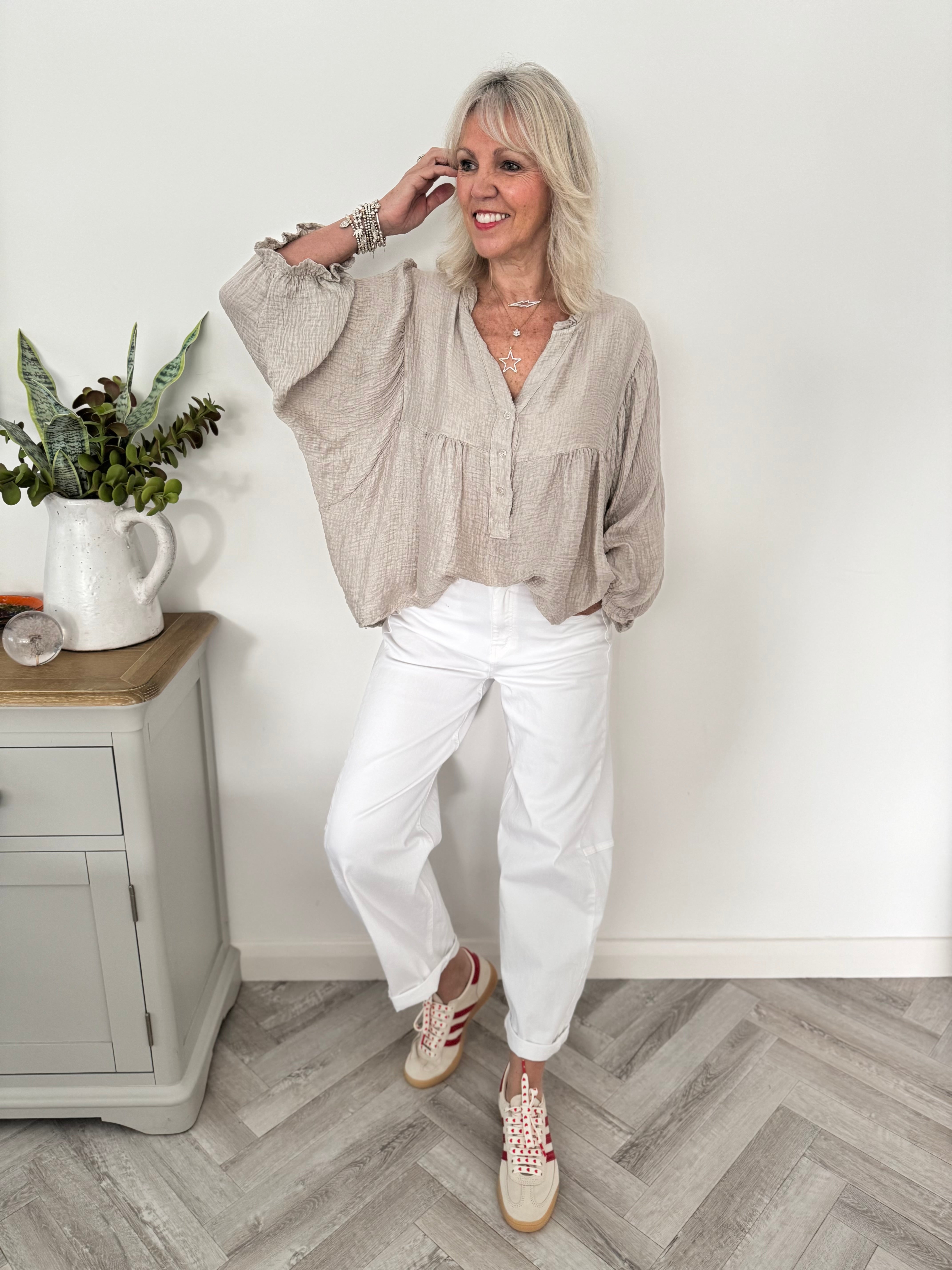 Barrel Leg Jeans in White