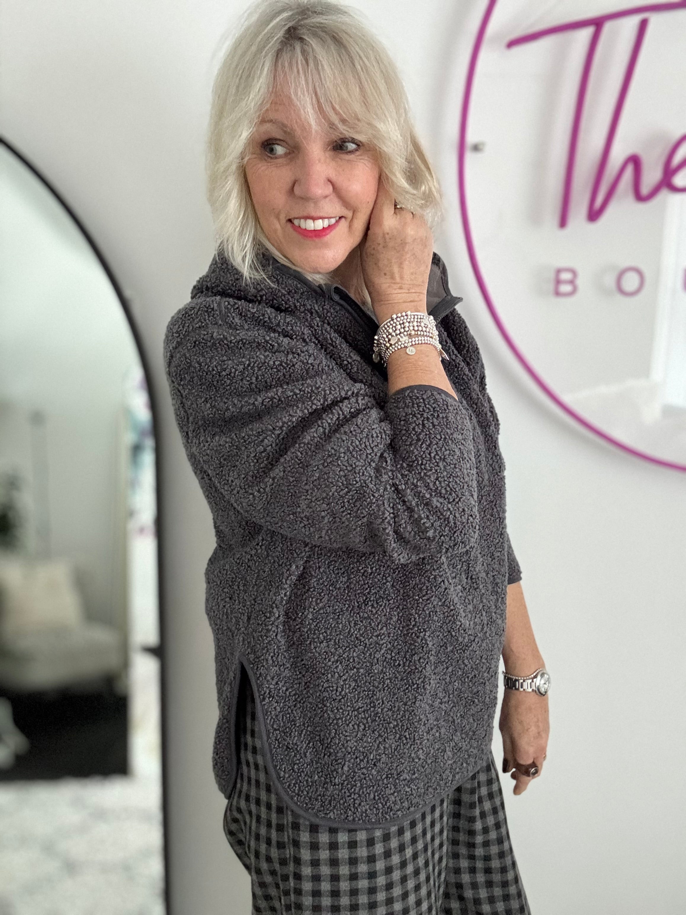 Sherpa Fleece Hoodie in Charcoal