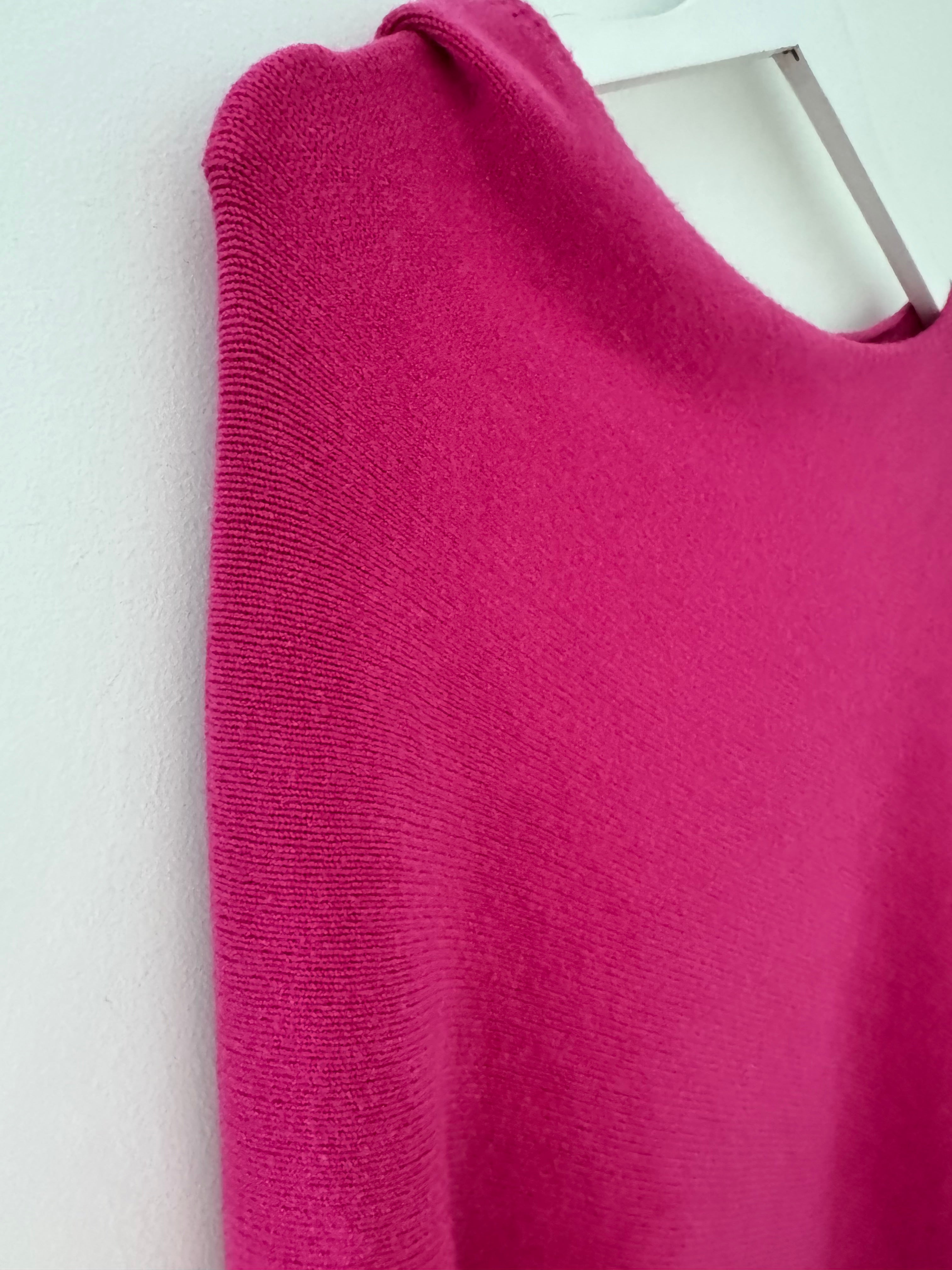 Cowl Neck Asymmetric Jumper in Fuchsia