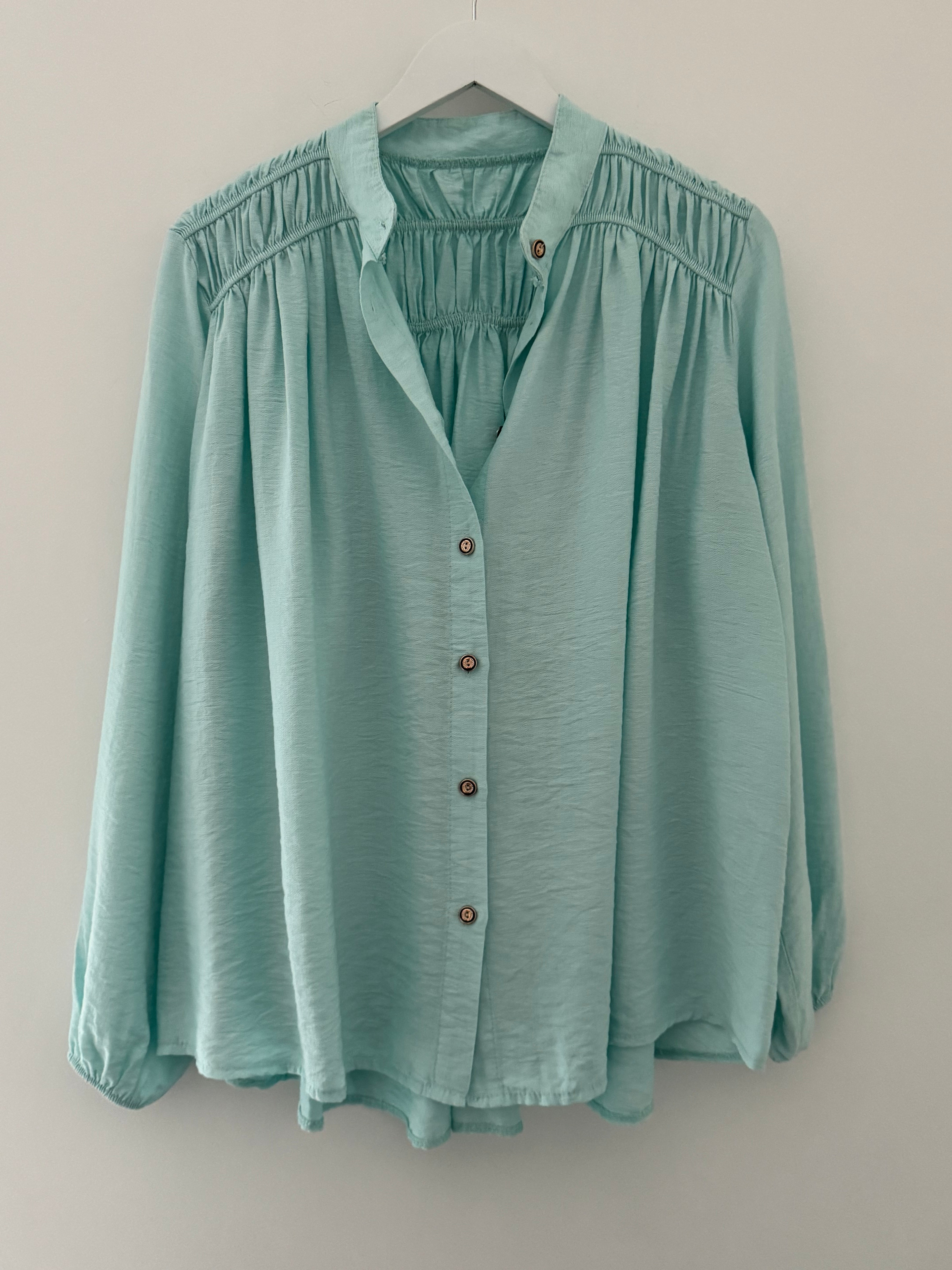 Shirred Blouse in Spearmint