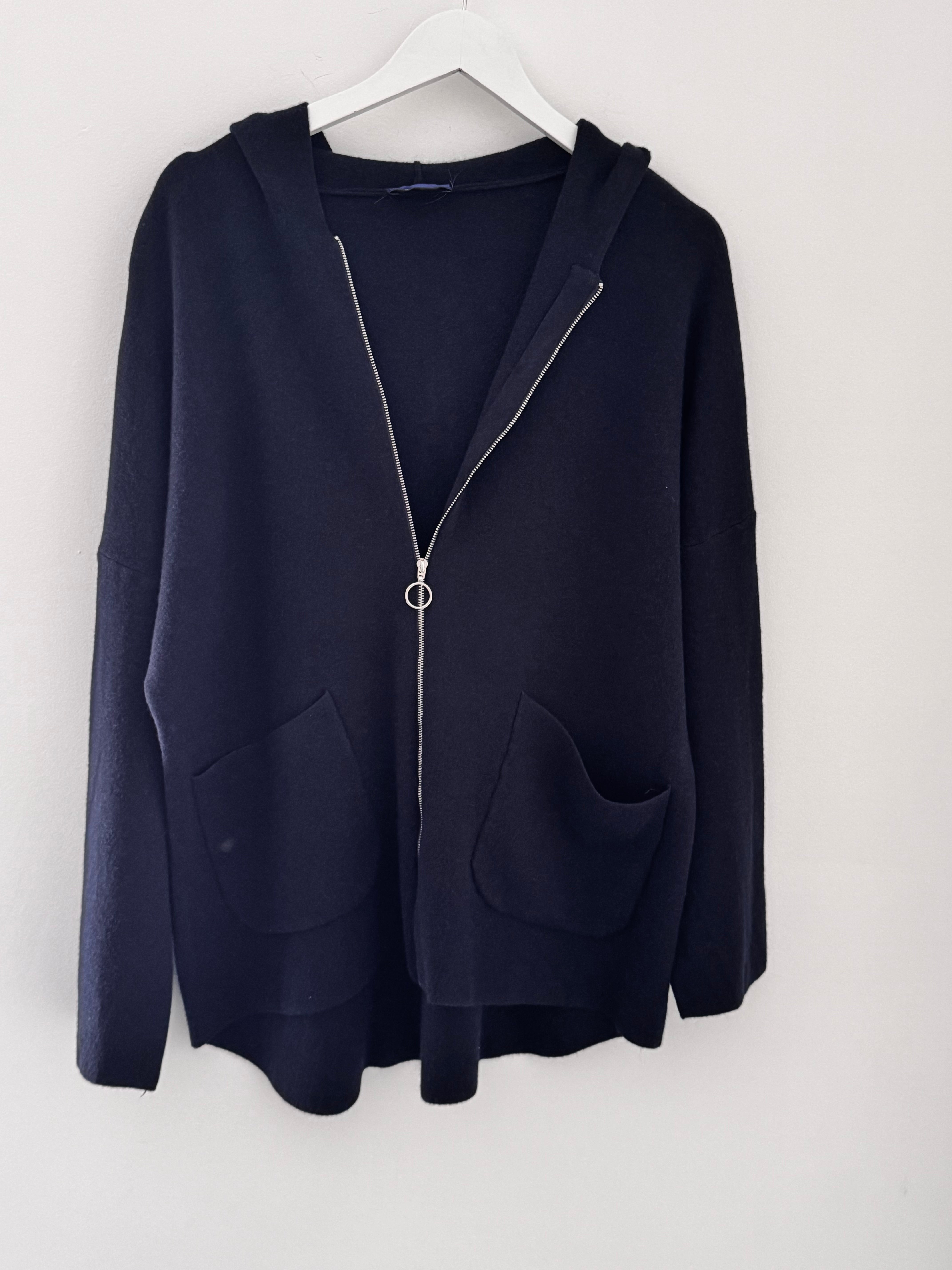 Hooded Zipped Coatigan in Navy
