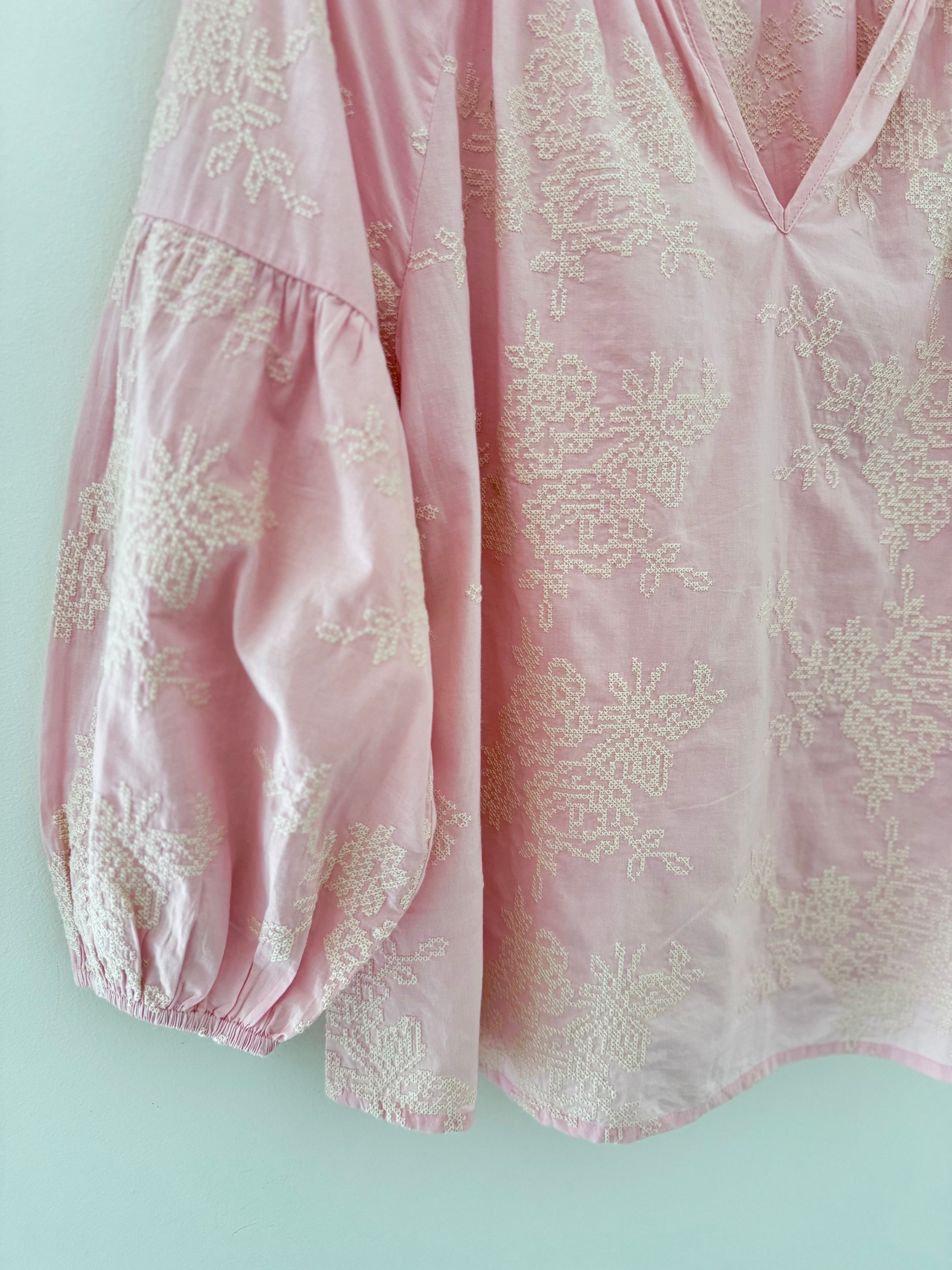 Luxe Embroidered Blouse in Pink