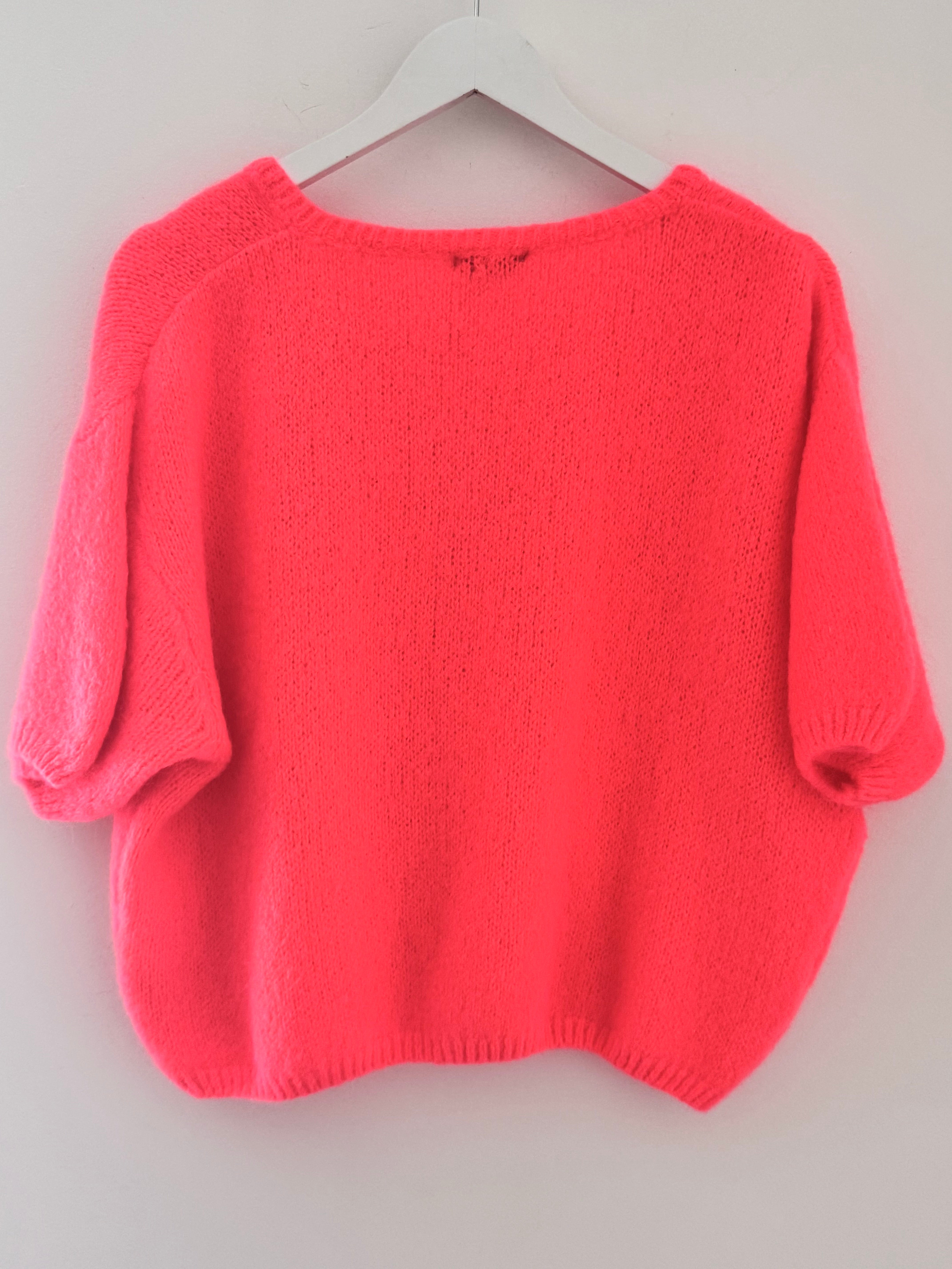 Super Soft Short Sleeve Cardi in Neon Coral