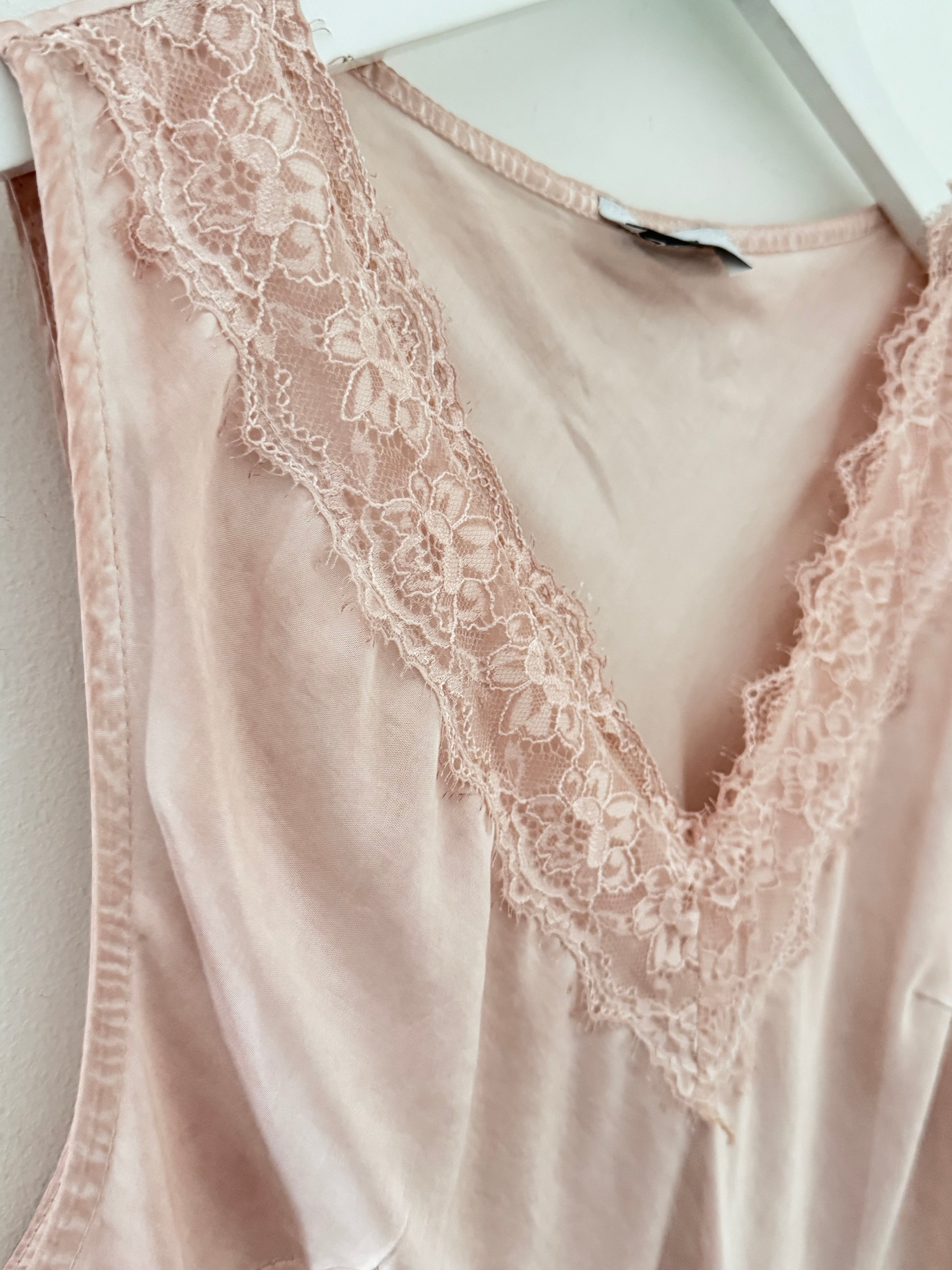 Lace Trim Silk Top in Shell Pink