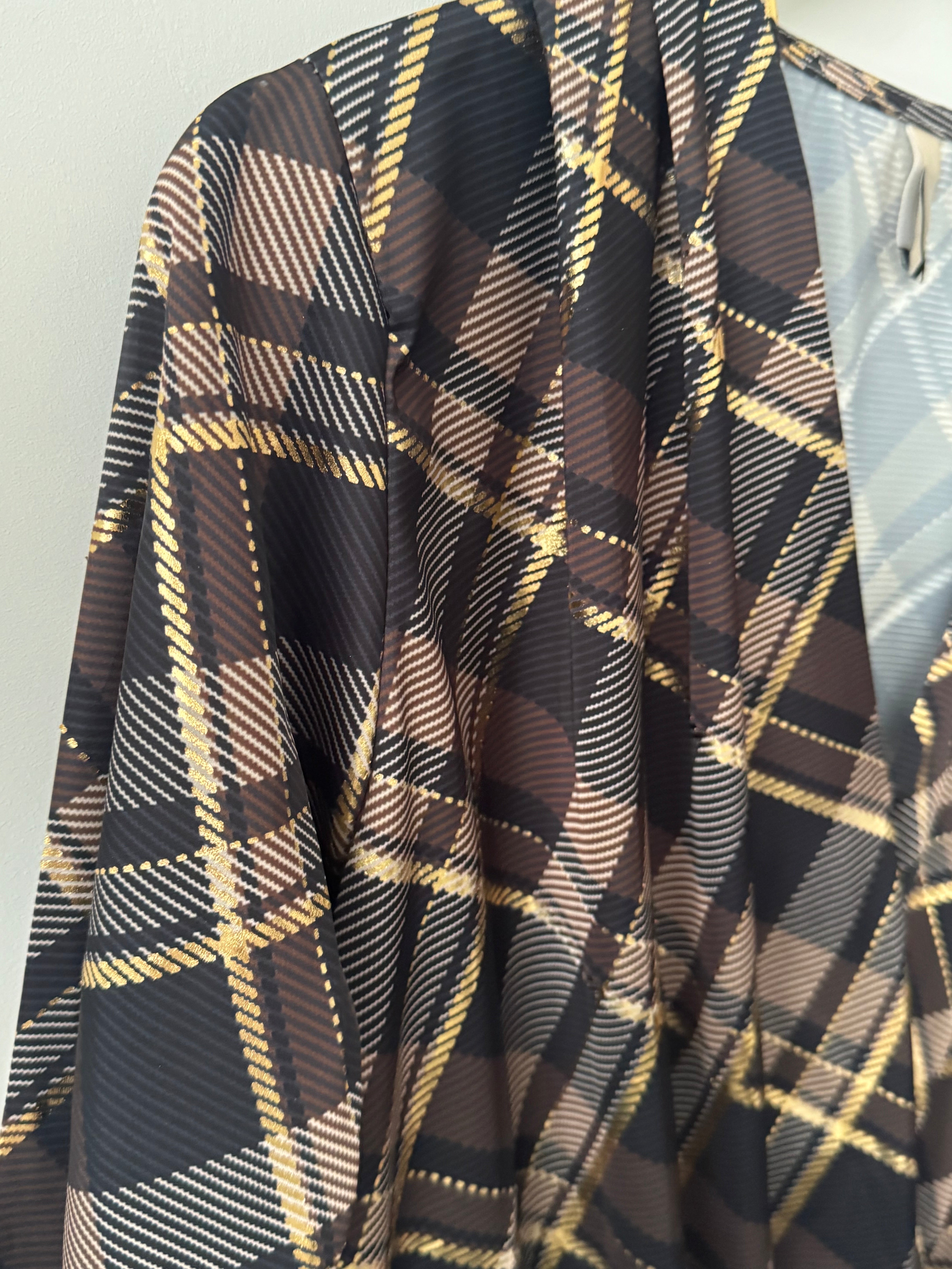 Silky Check Blouse in Chocolate & Black