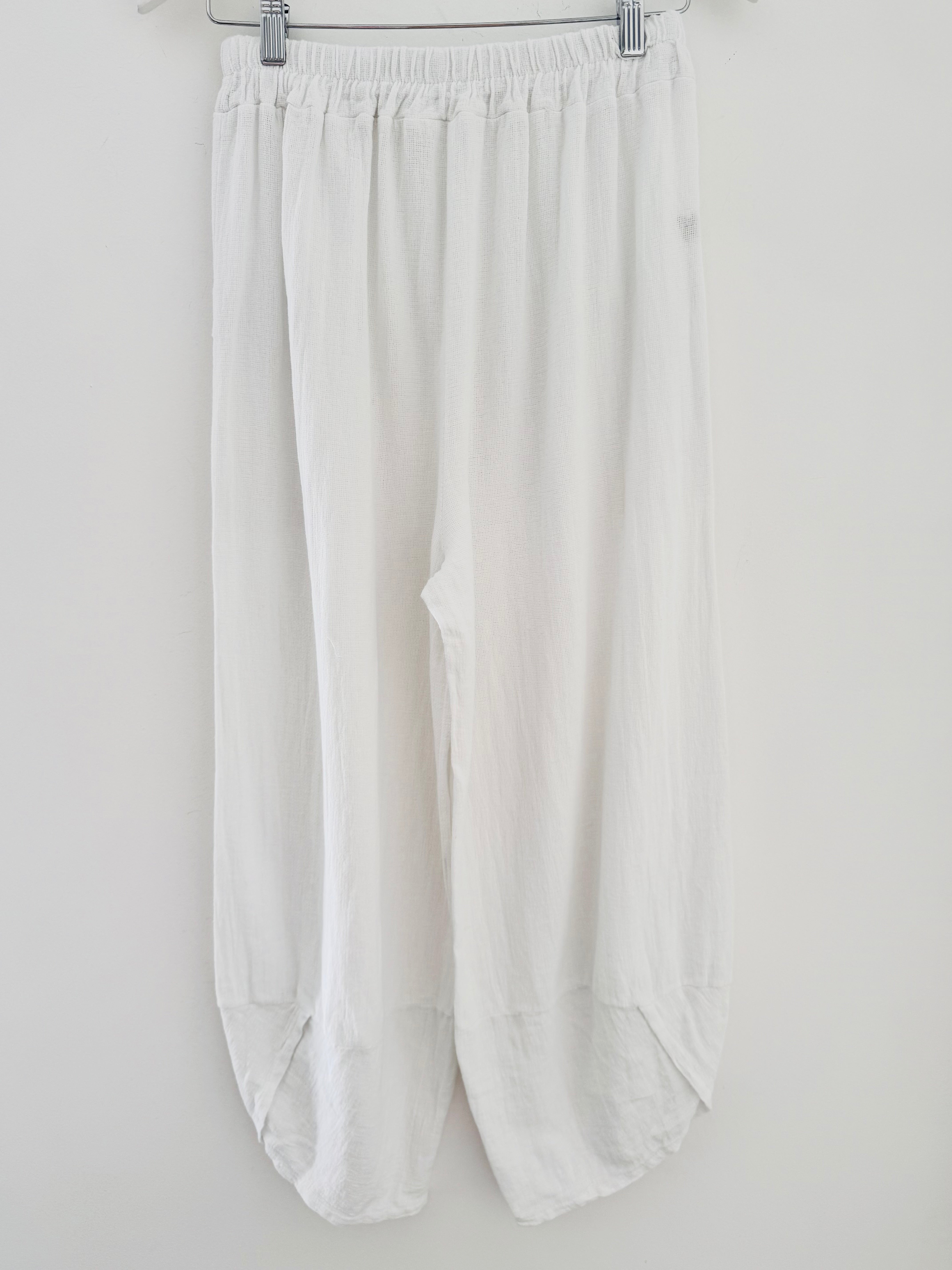 Linen & Cotton Barrel Trousers in White