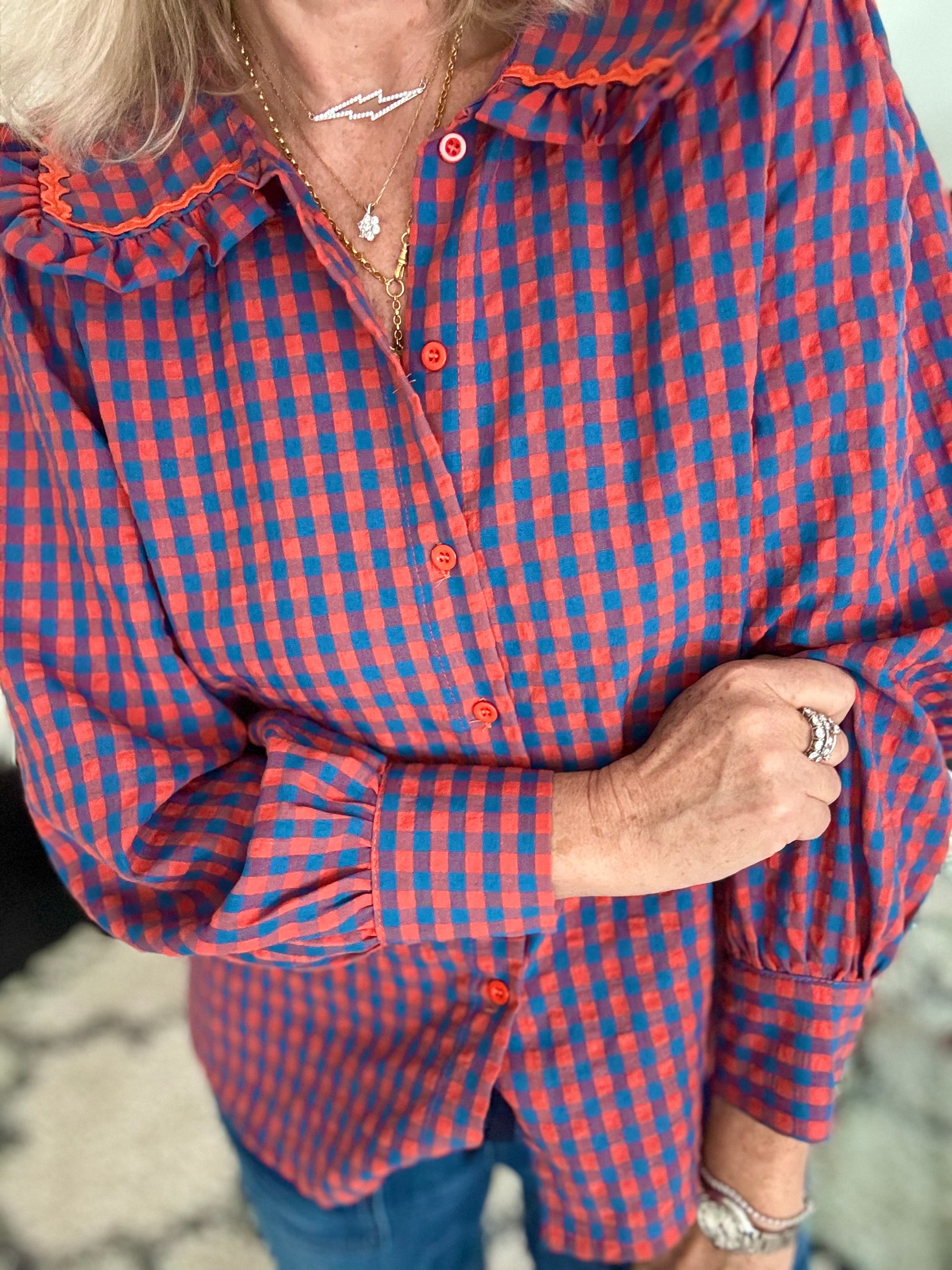 Collared Check Shirt in Orange & Blue