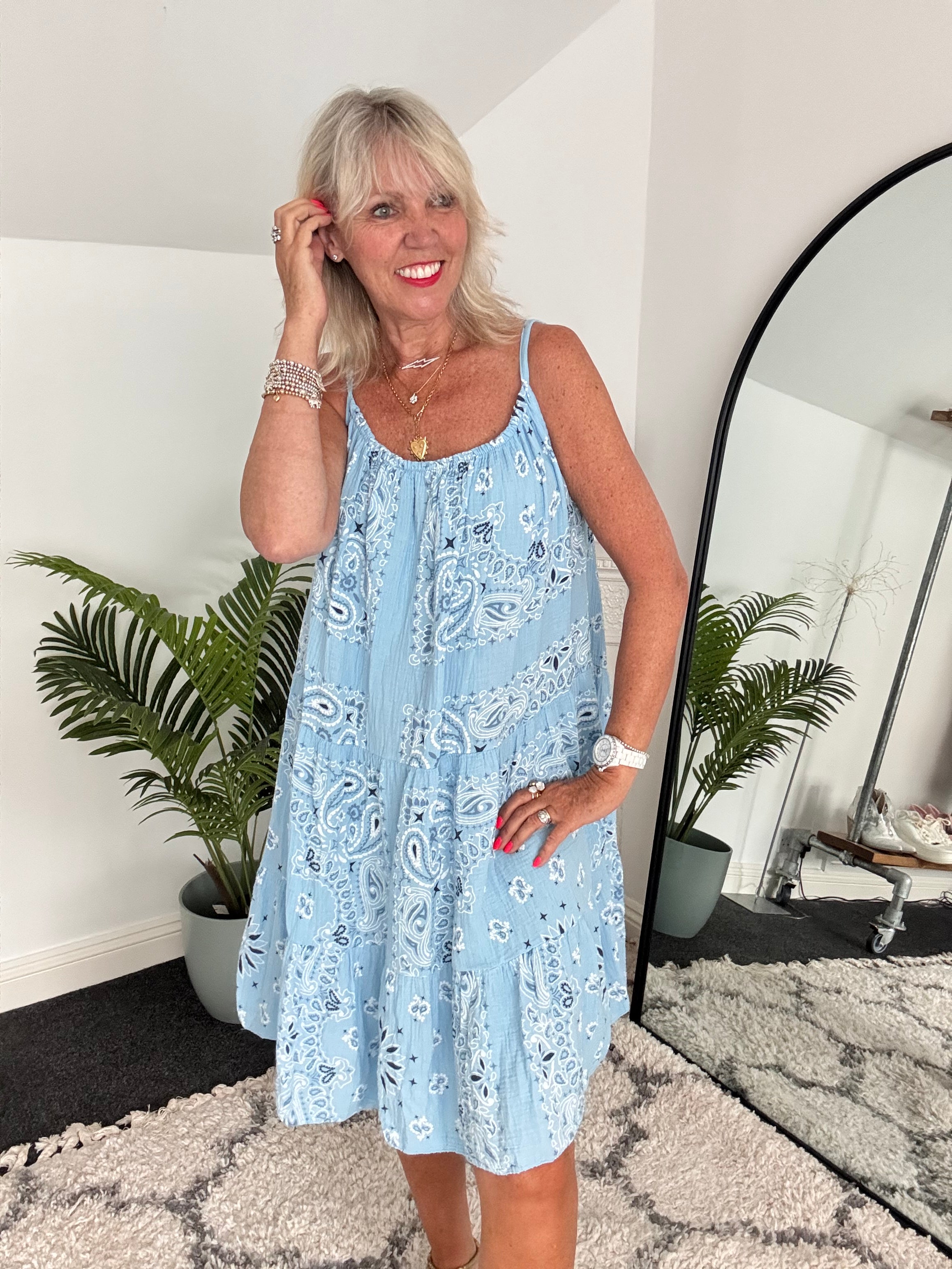 Paisley Cheesecloth Dress in Blue