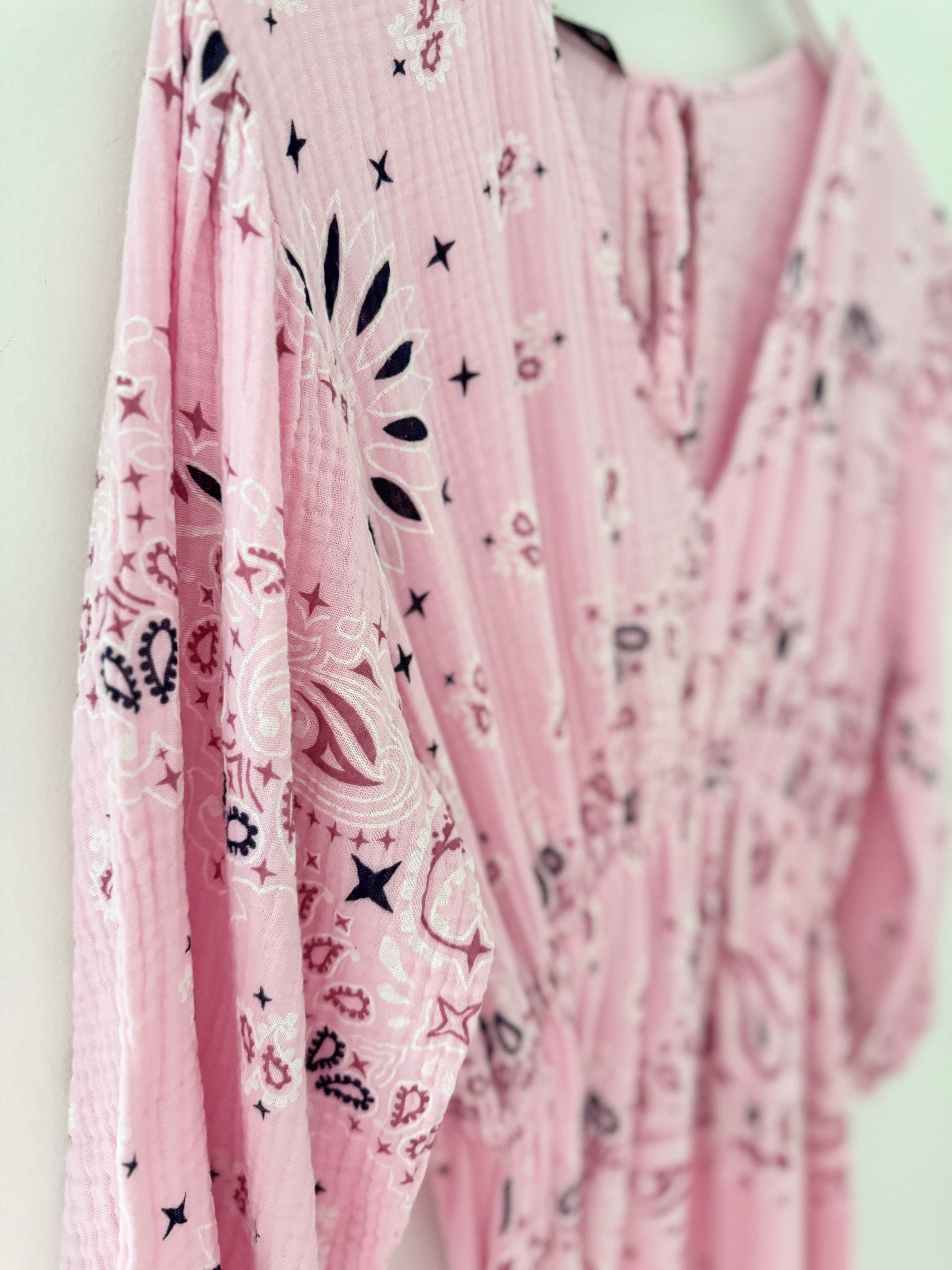 Cheesecloth Midi Dress in Pink Paisley