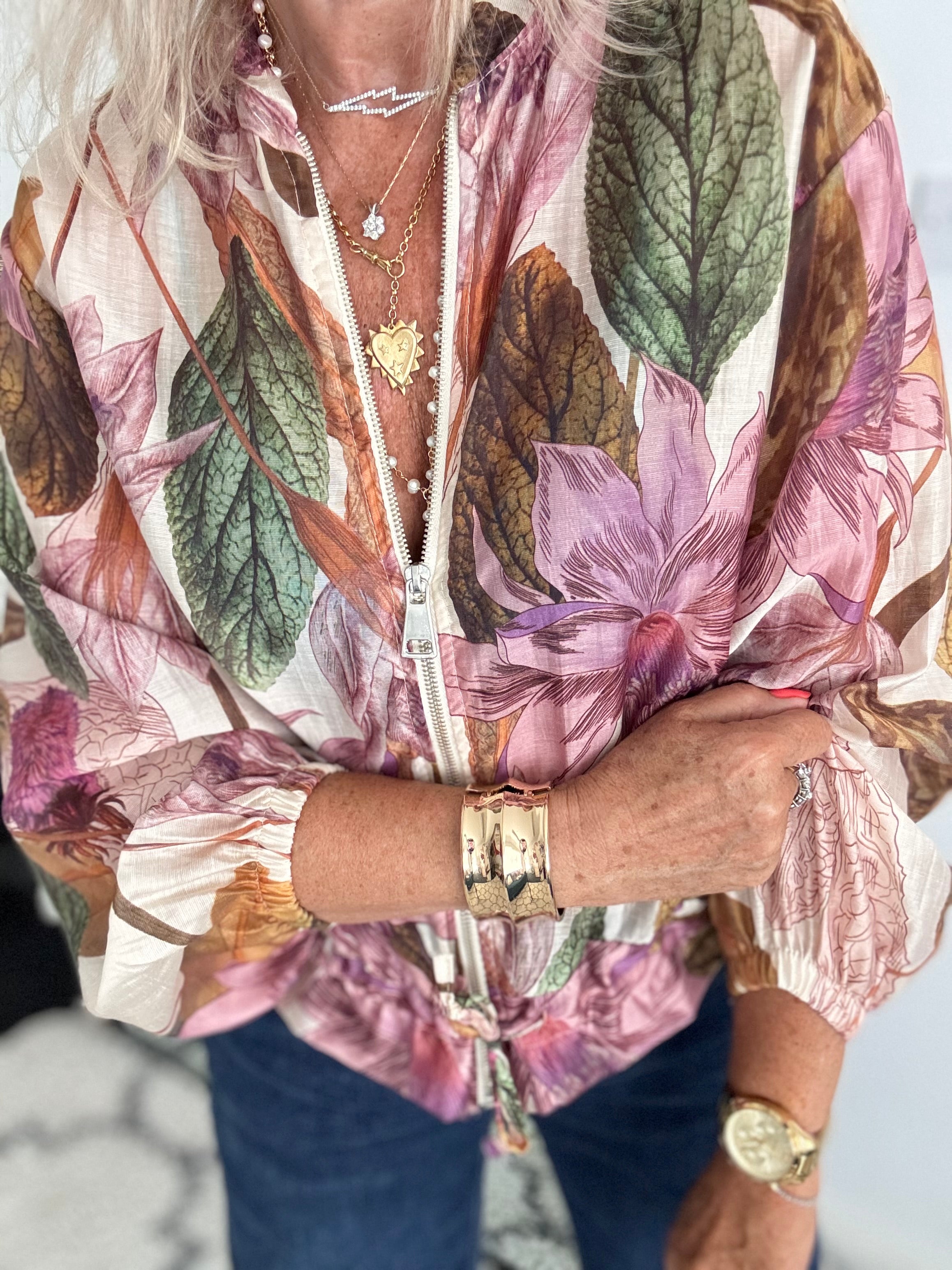 Floral Bomber Jacket in Pink & Khaki