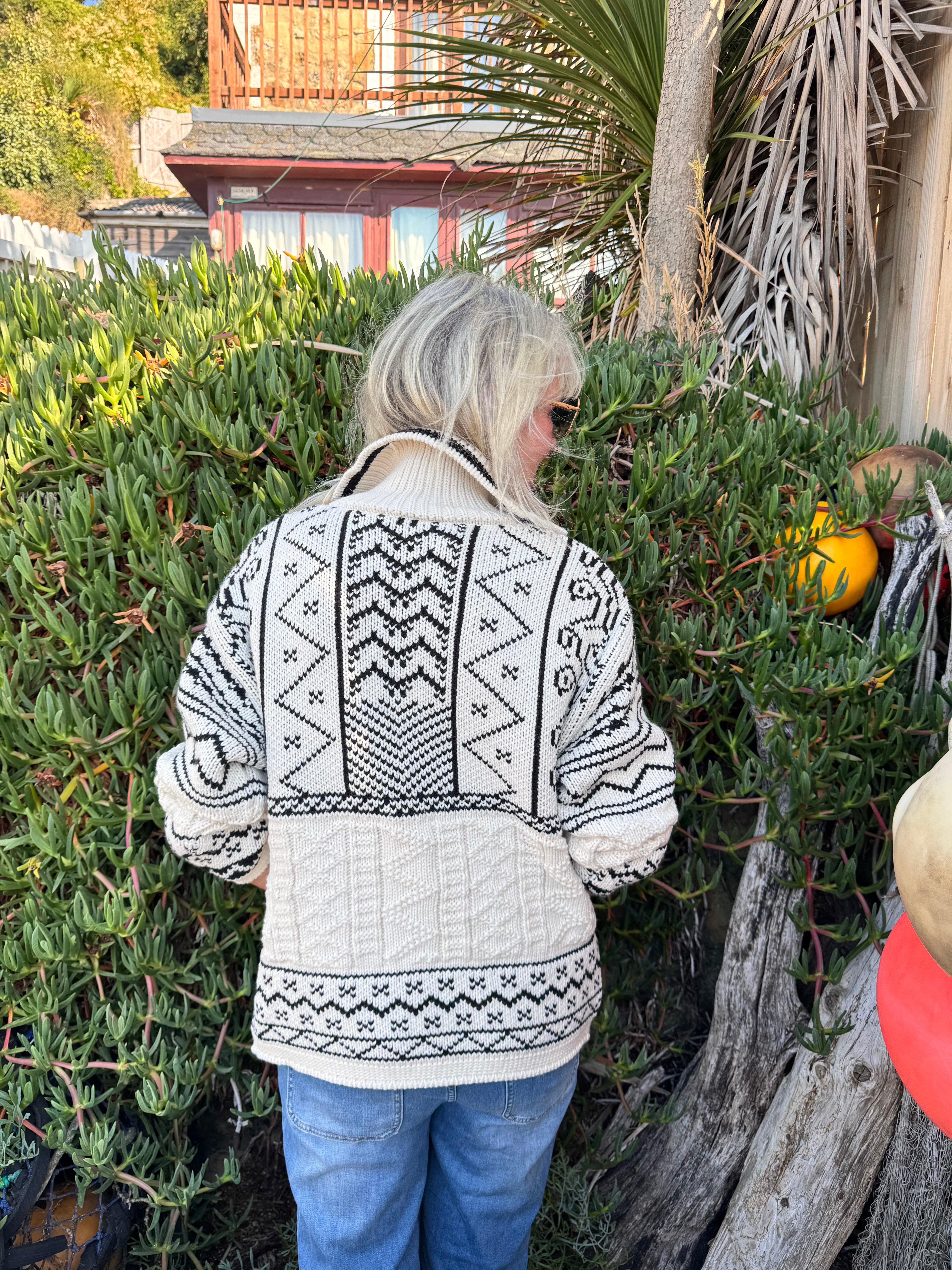 Luxe Nordic Cardigan with Toggles in Ecru & Black