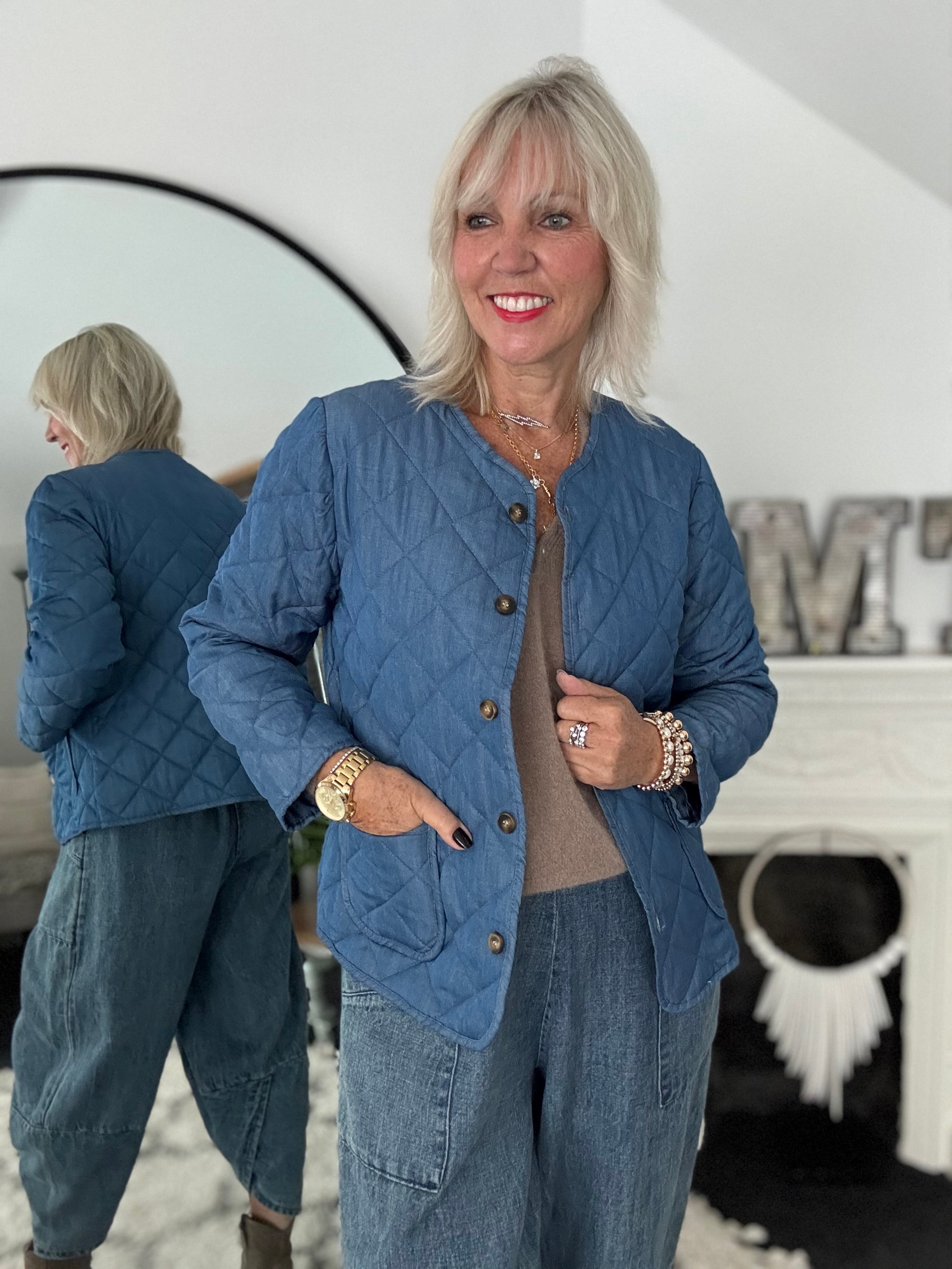 Quilted Jacket in Mid Denim