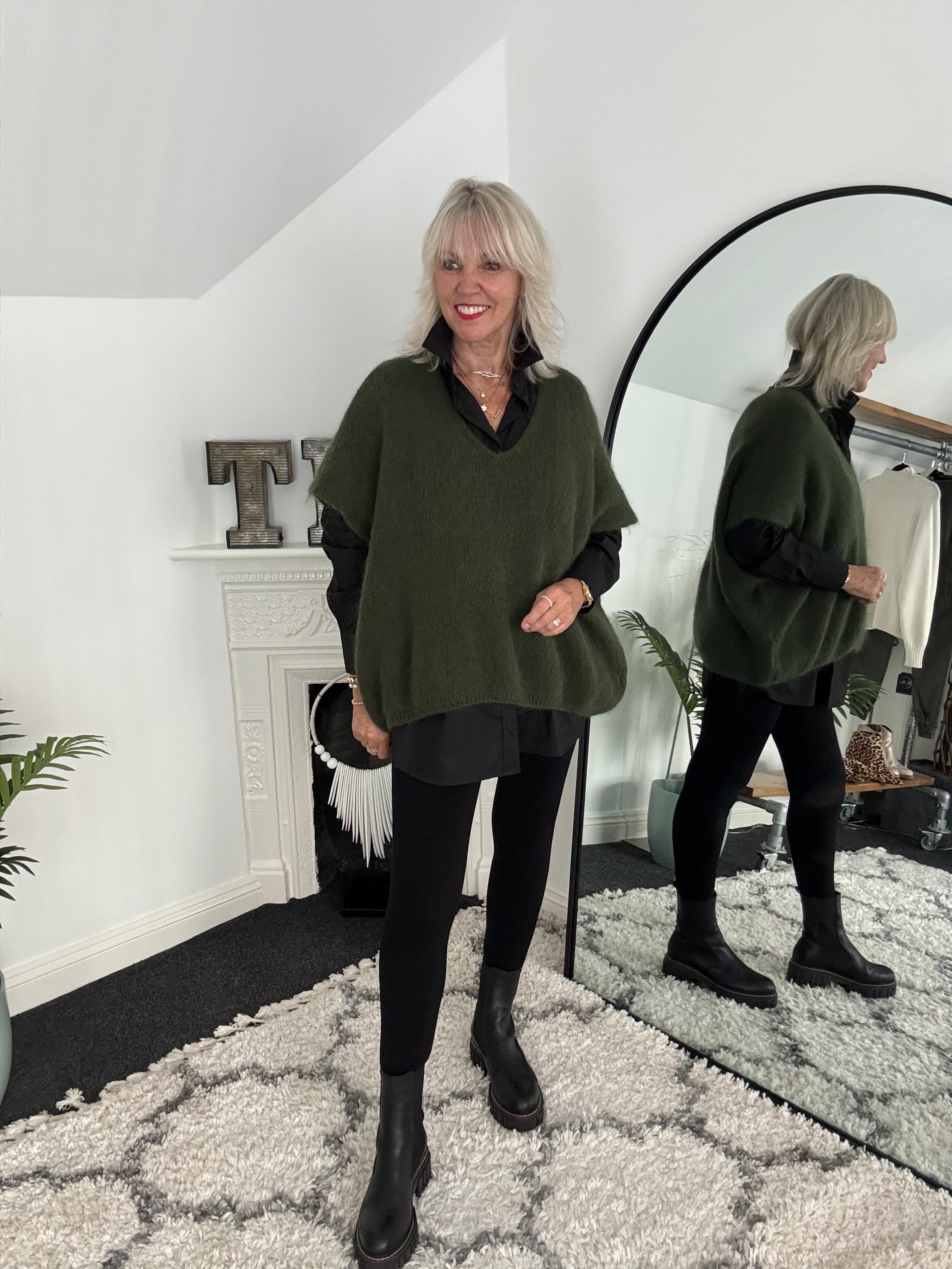 Mohair V Neck Tank in Khaki