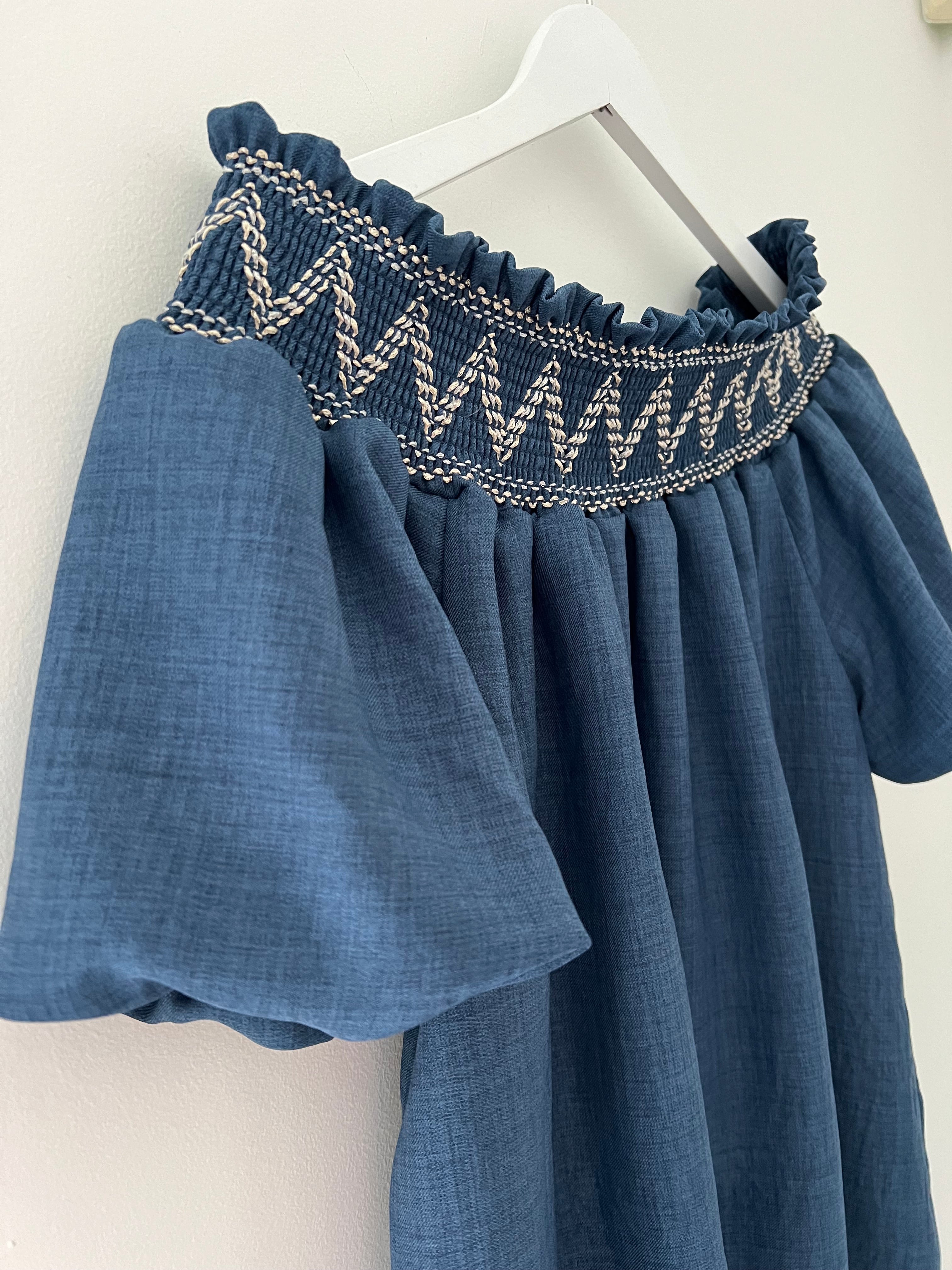 Bardot Embroidered Top in Blue