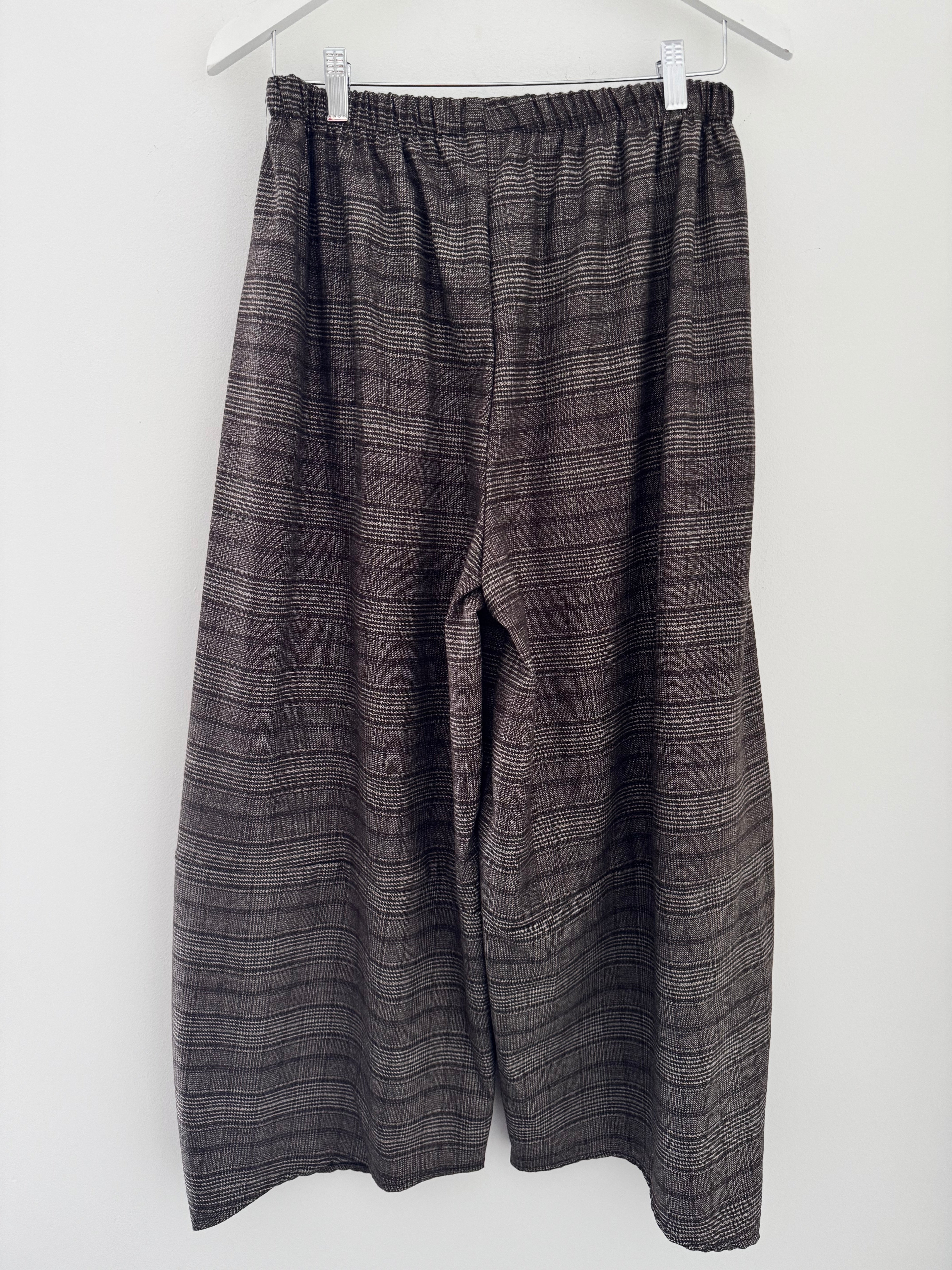 Wide Leg Check Trousers in Chocolate