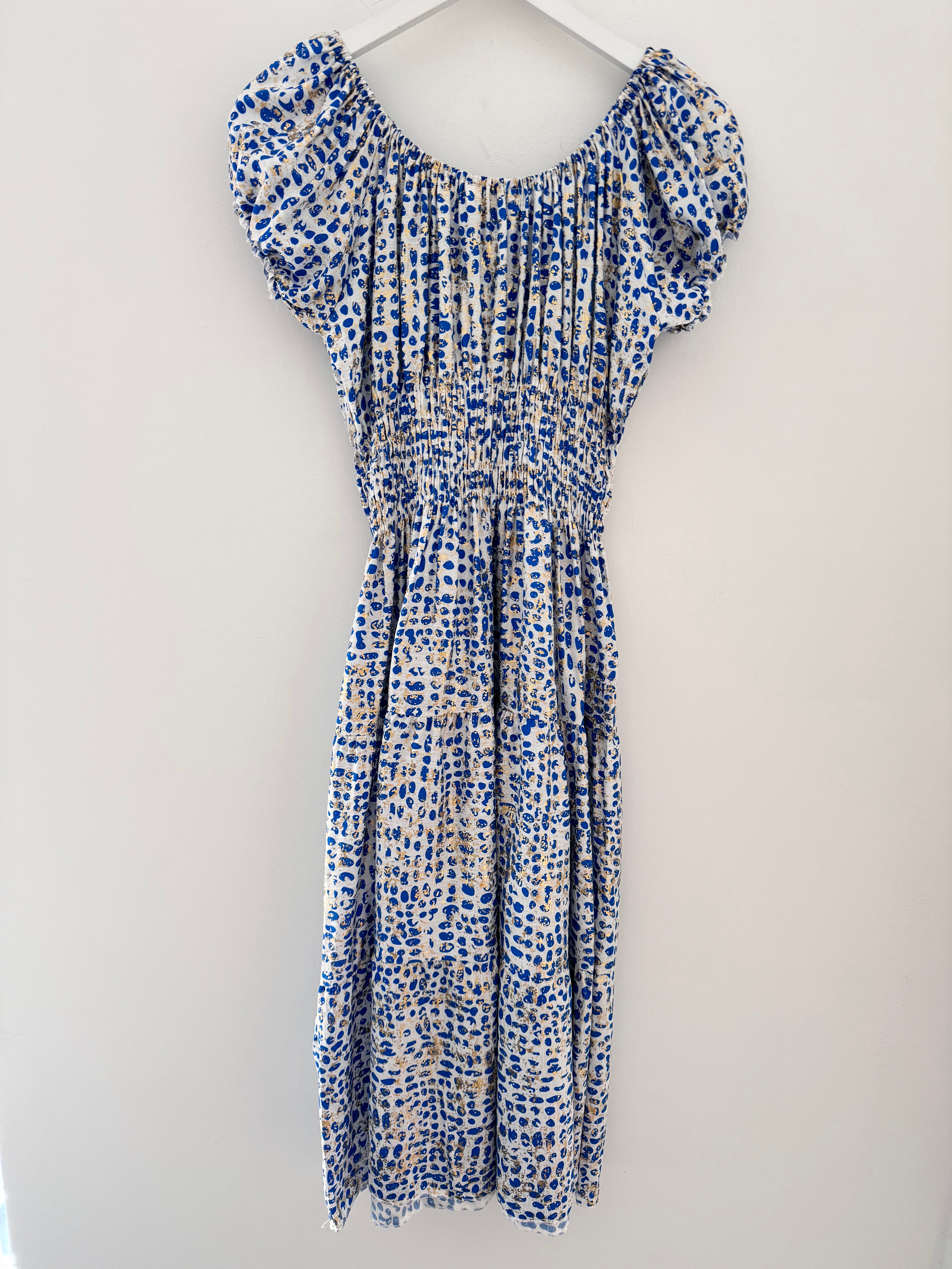 Bardot Dress in Blue & White