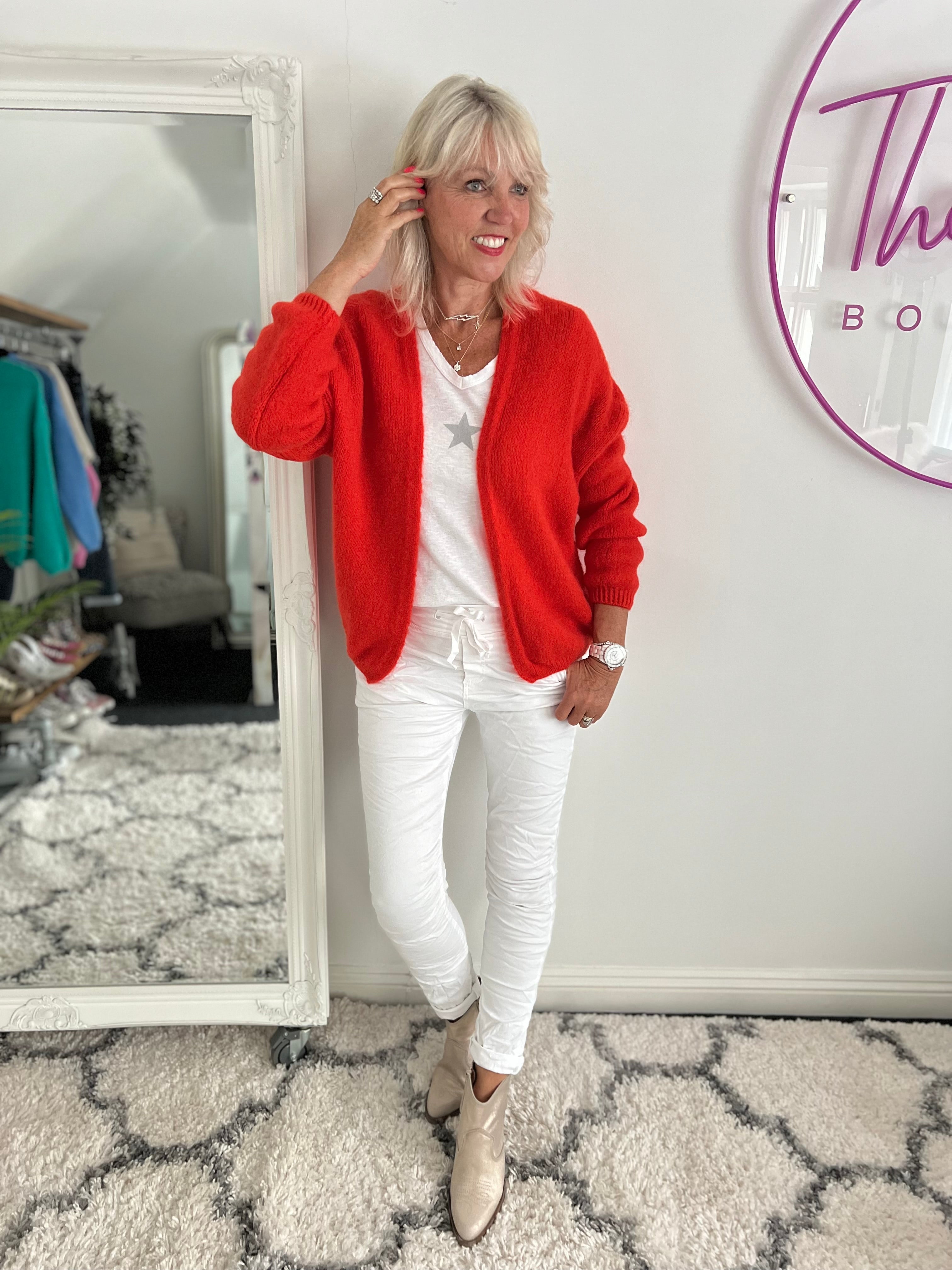 Mohair Cardi in Coral Red