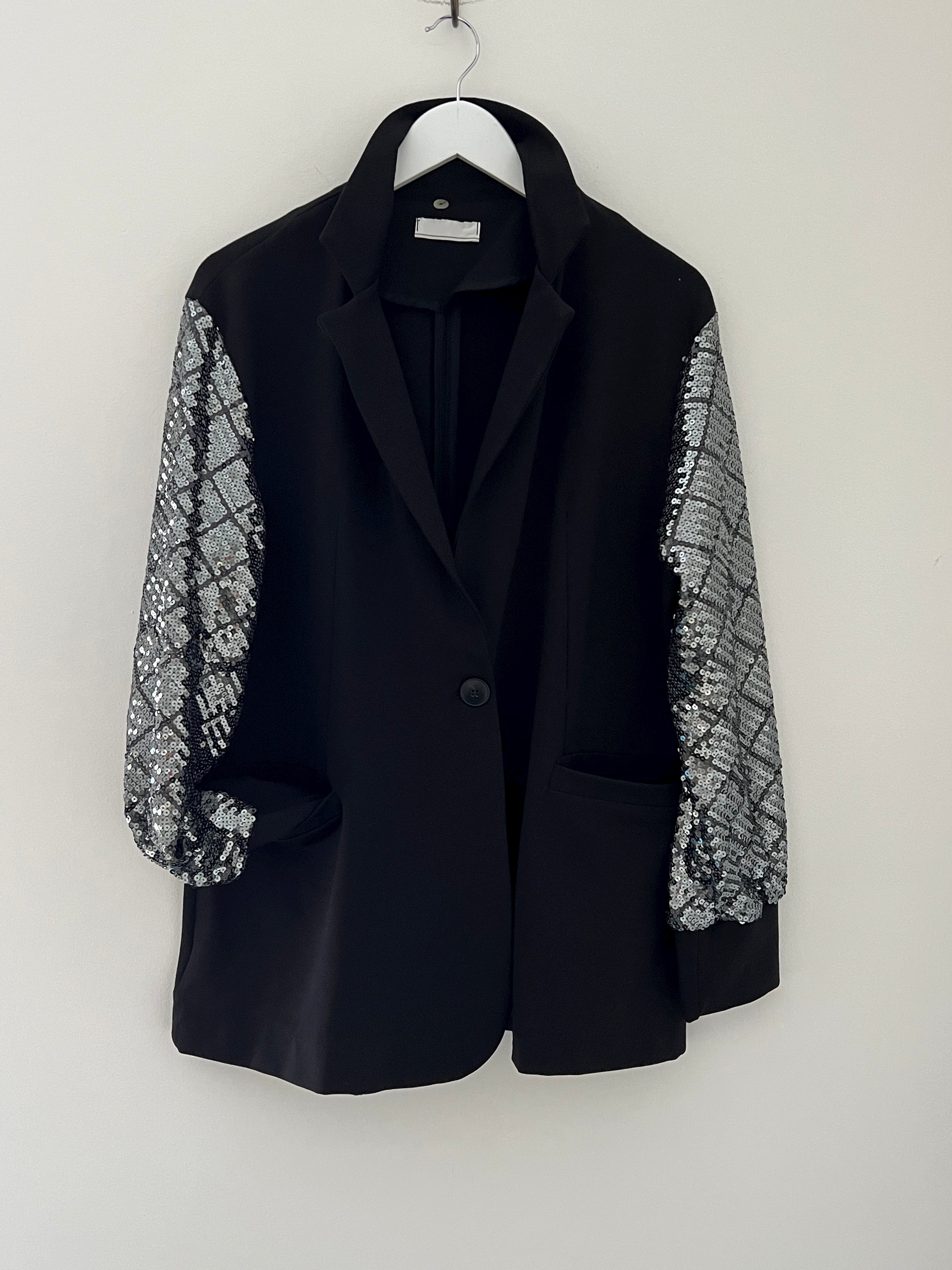 Sequin Blazer Jacket in Black & Silver