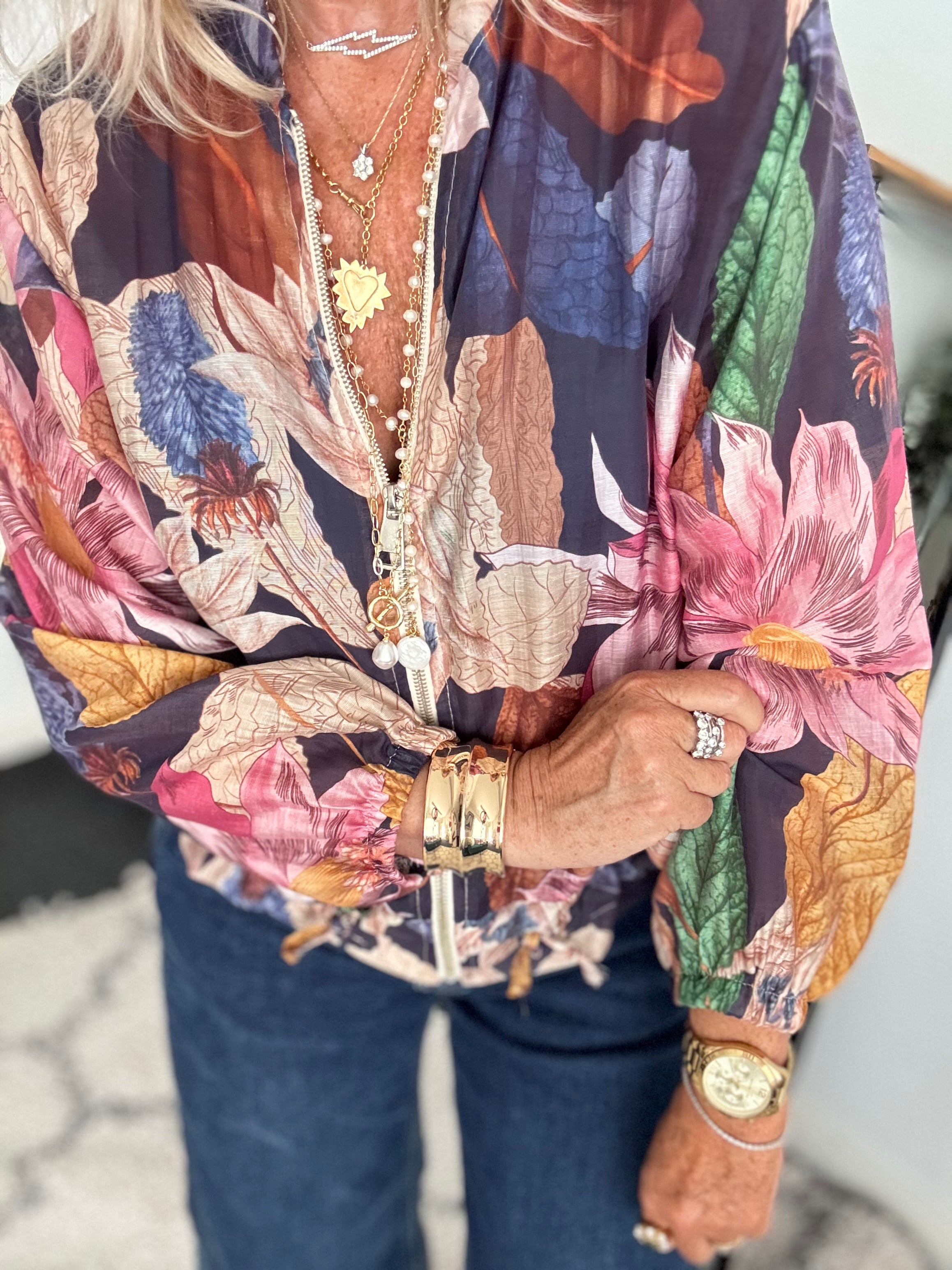 Floral Bomber Jacket in Pink & Blue