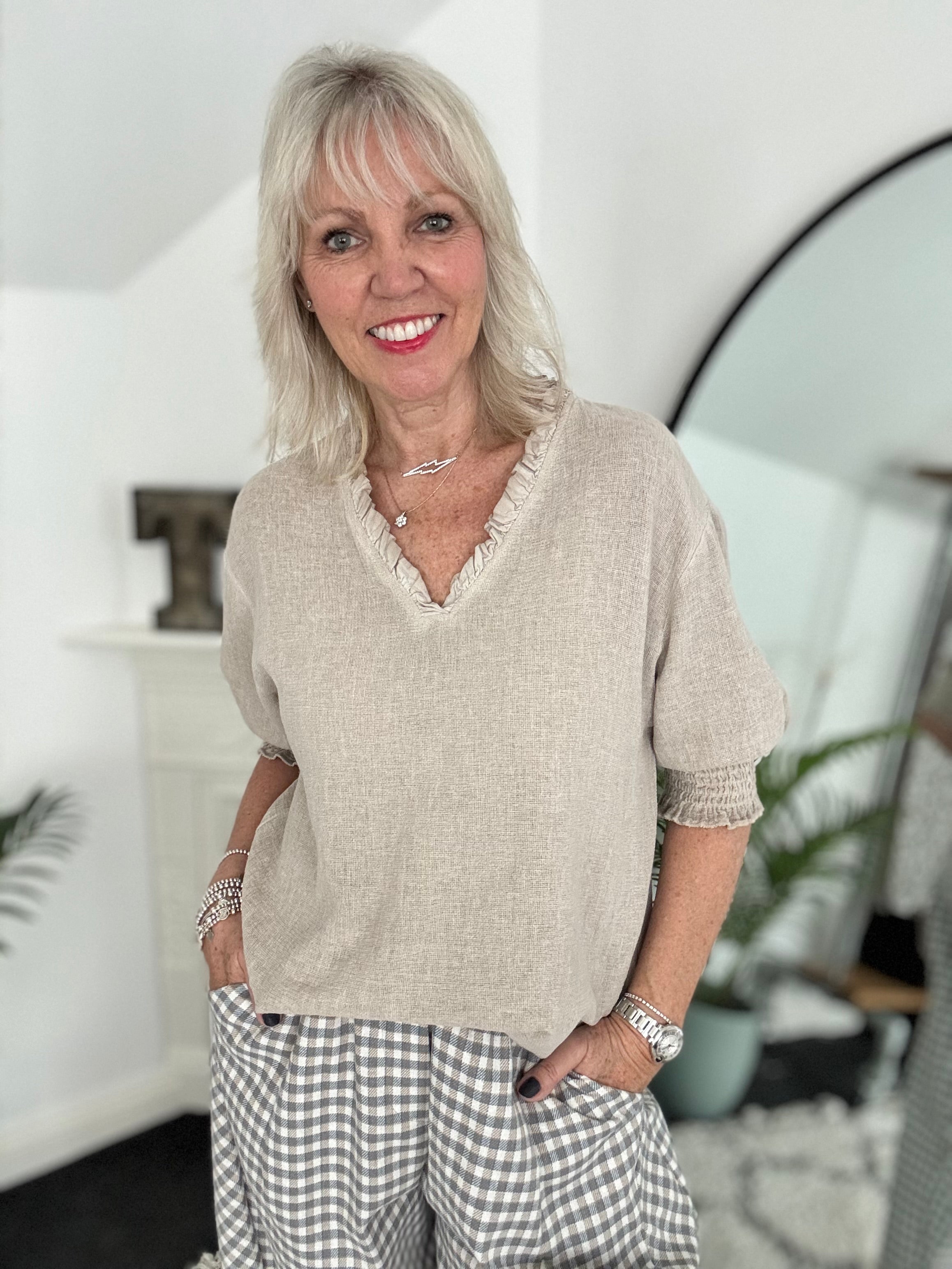 Linen & Cotton Top in Stone