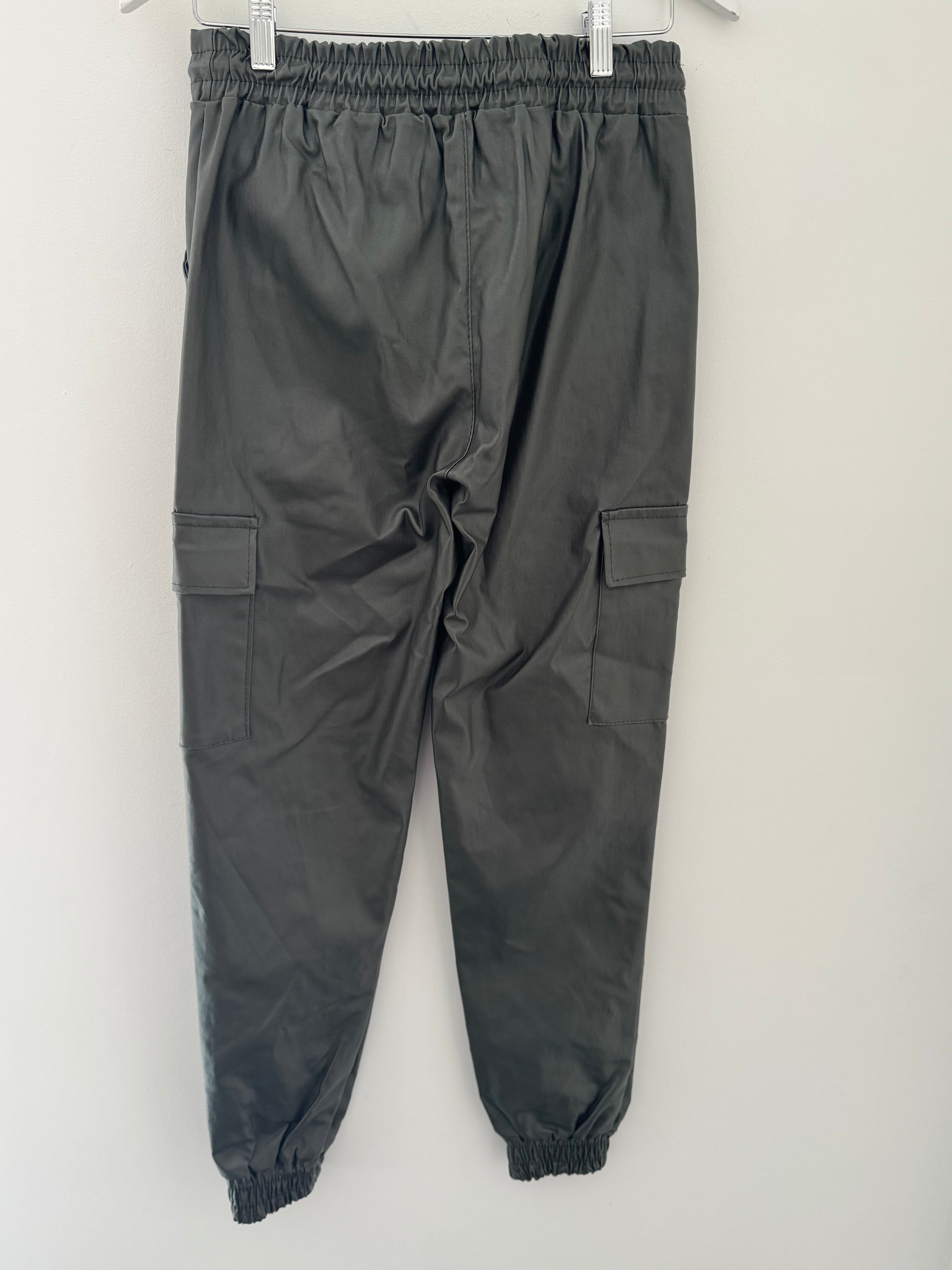Leather Look Cargo Joggers in Khaki
