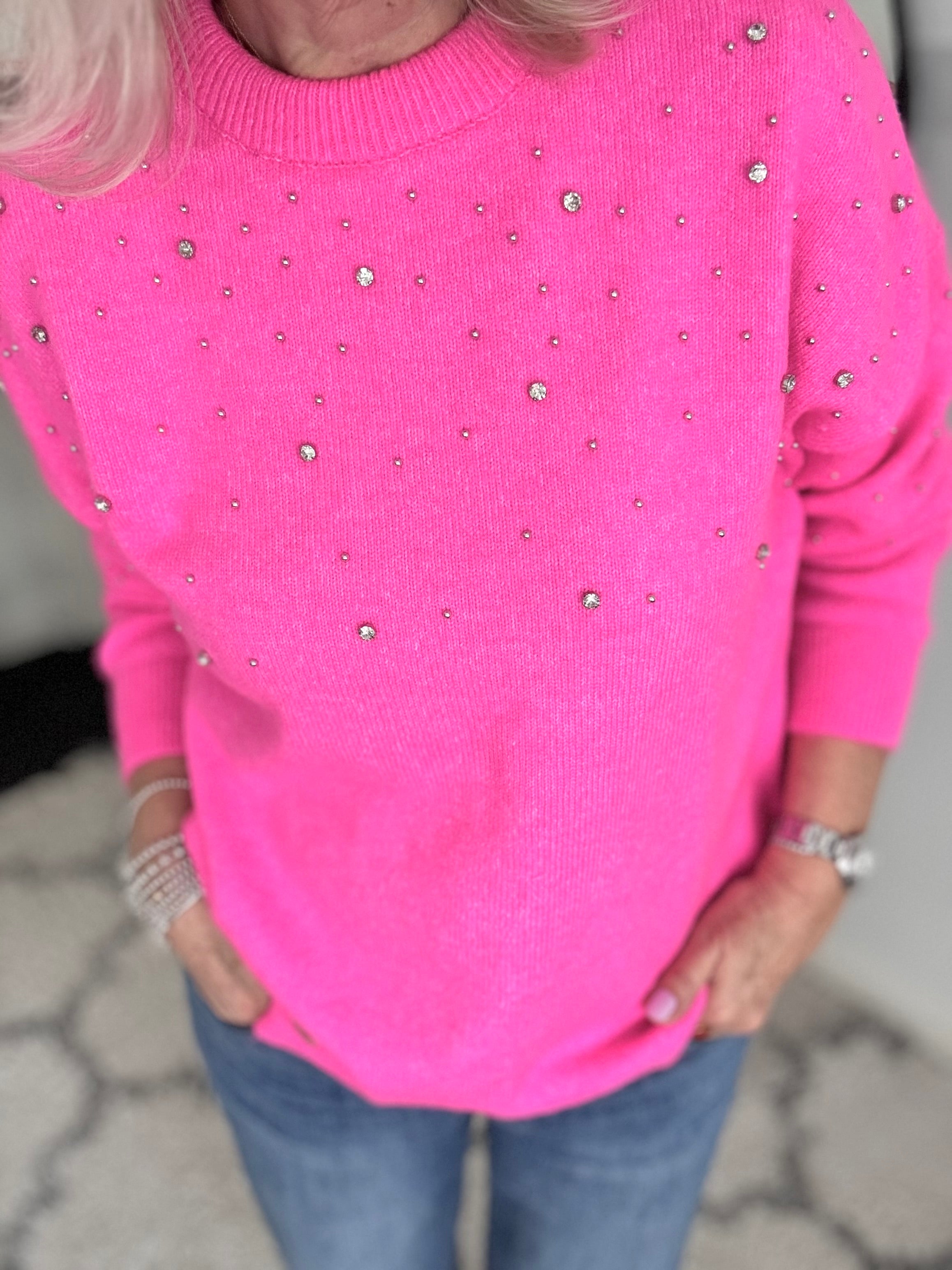 Soft Jumper with Beading in Hot Pink