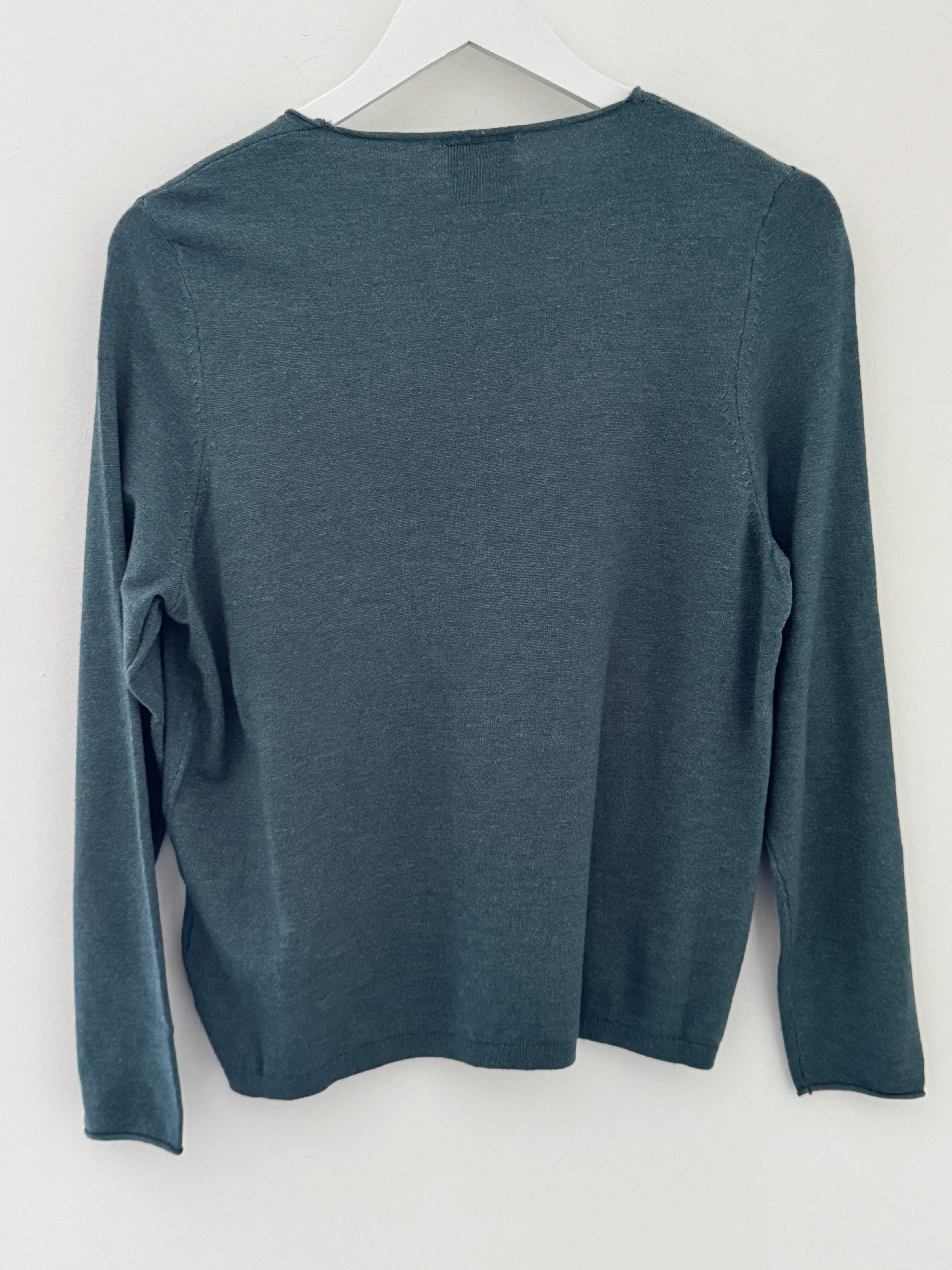 Fine Knit V Neck Jumper in Sea Green