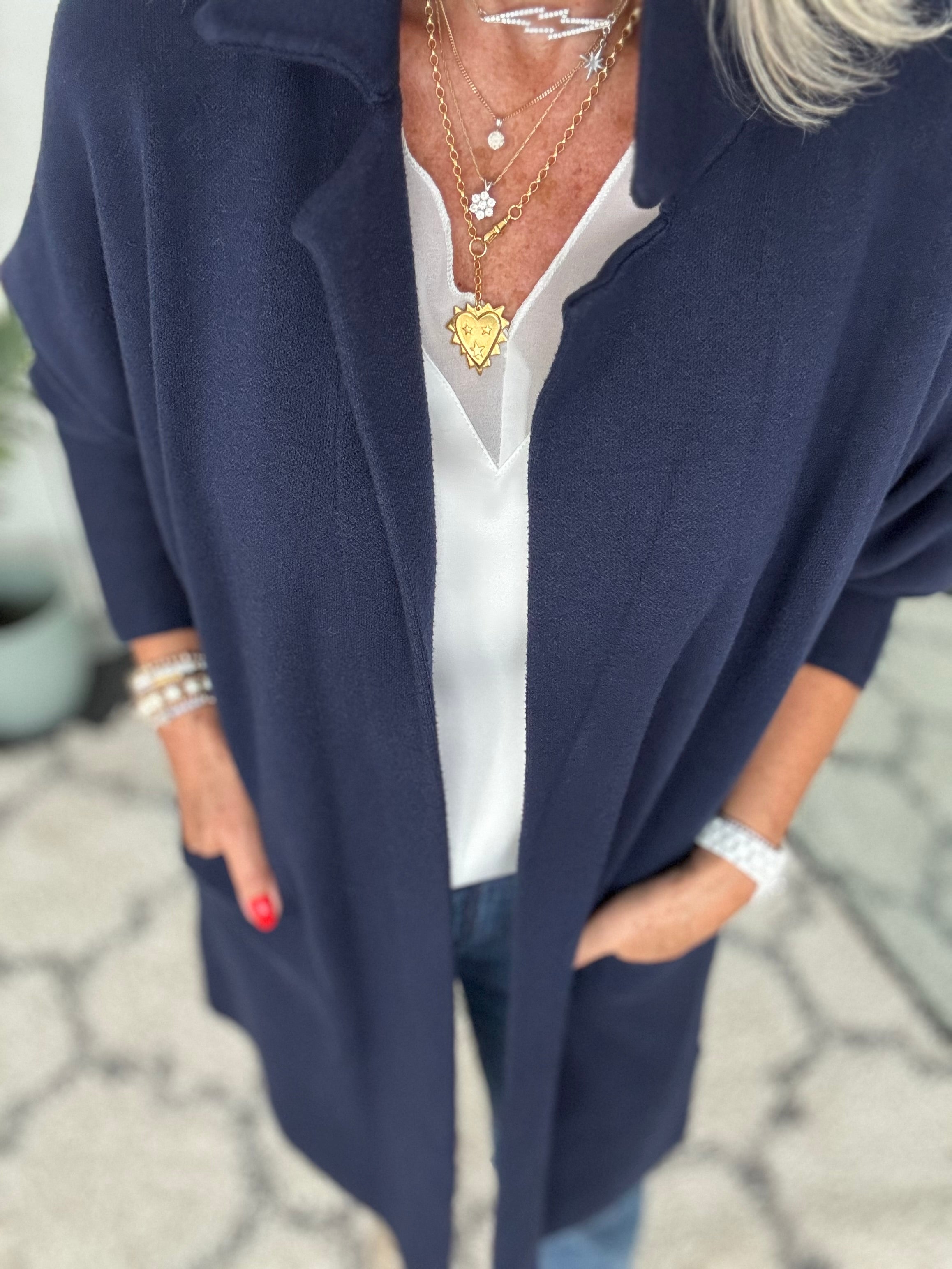 Long Knitted Coatigan in Navy