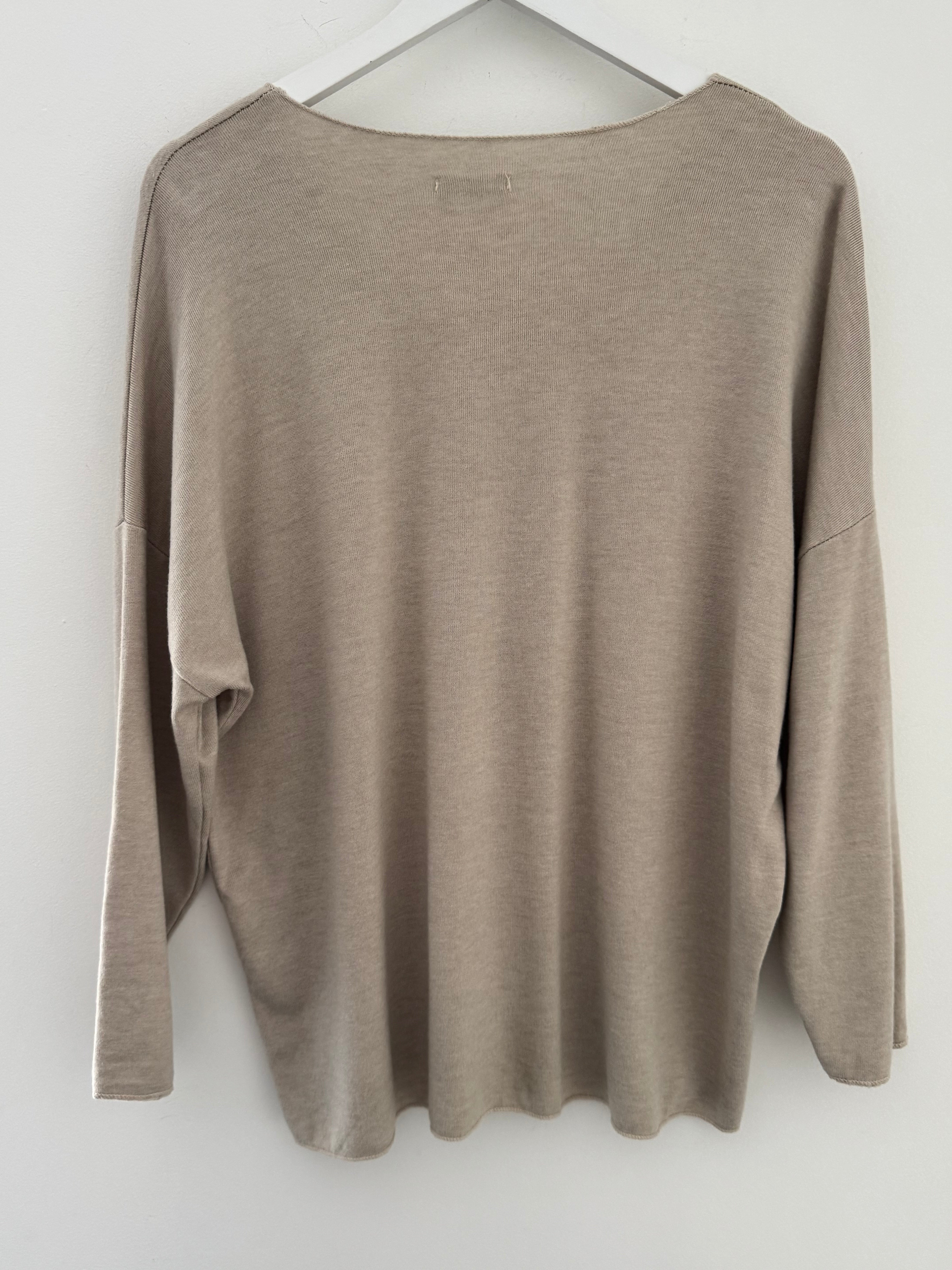 Soft V Neck Lobster Knit in Stone