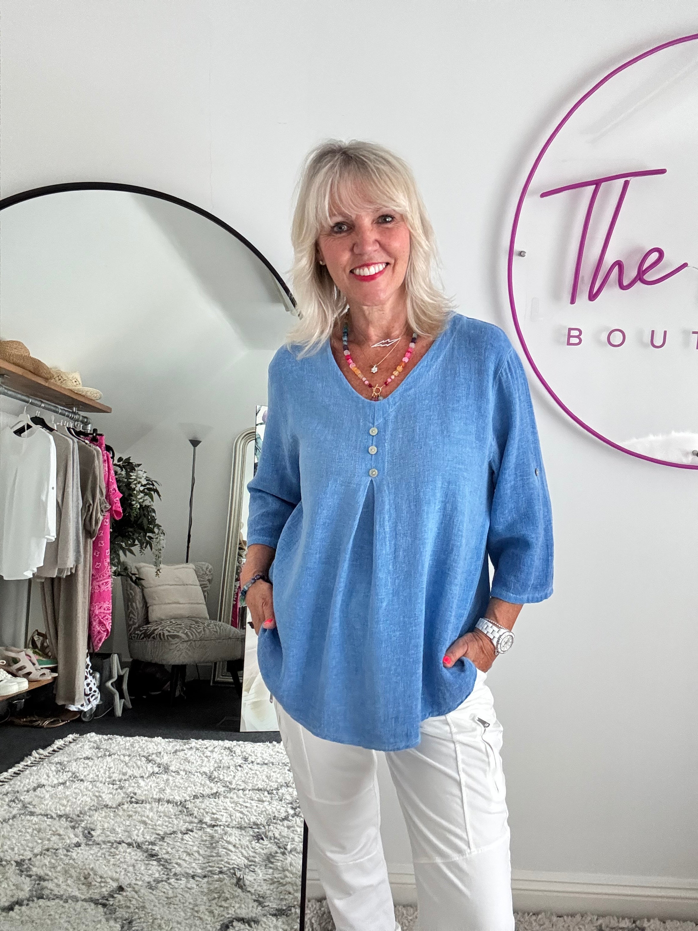 Linen & Cotton Shirt in Sky Blue