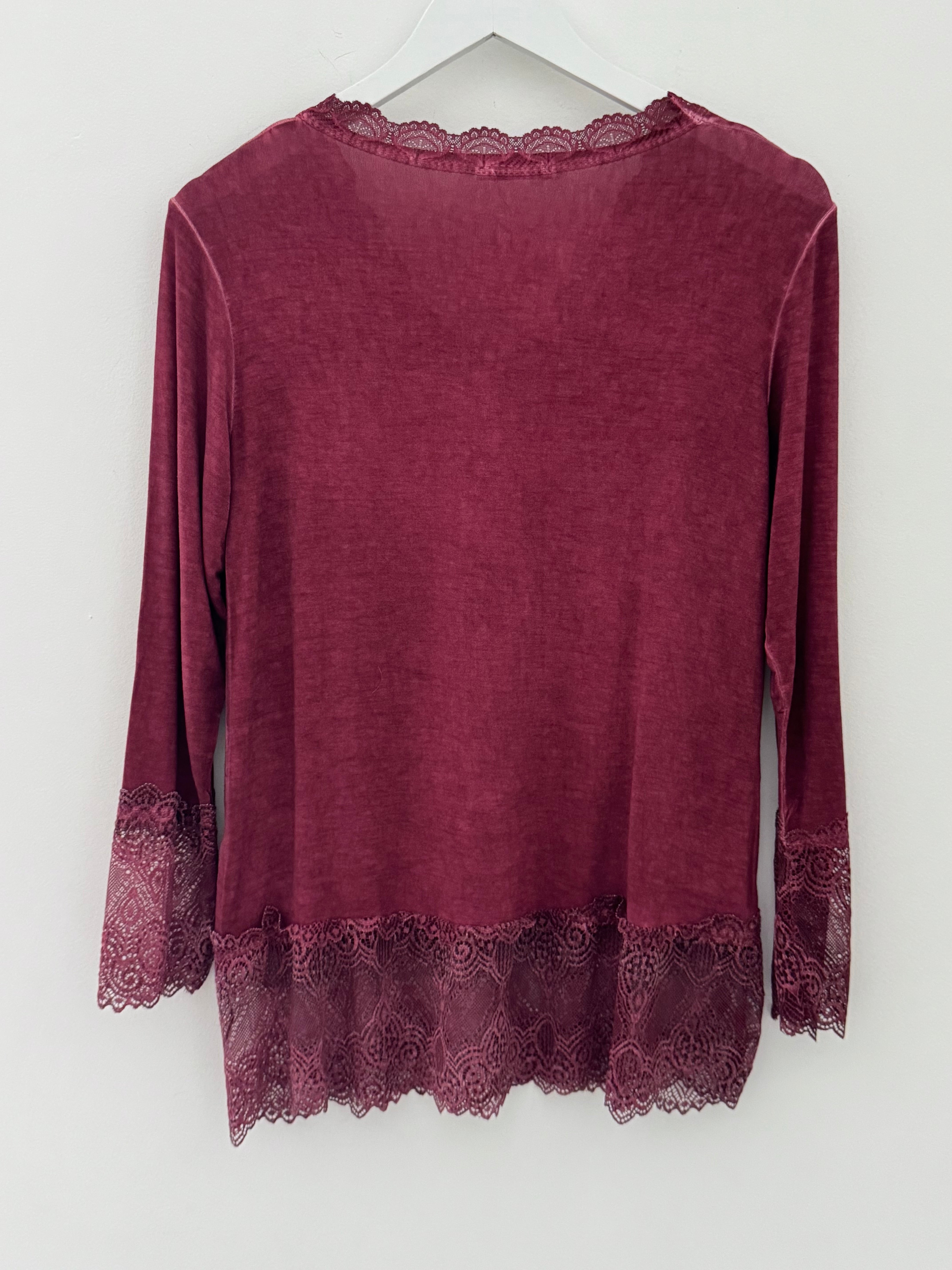 Luxe Base Top with Lace Trim in Berry