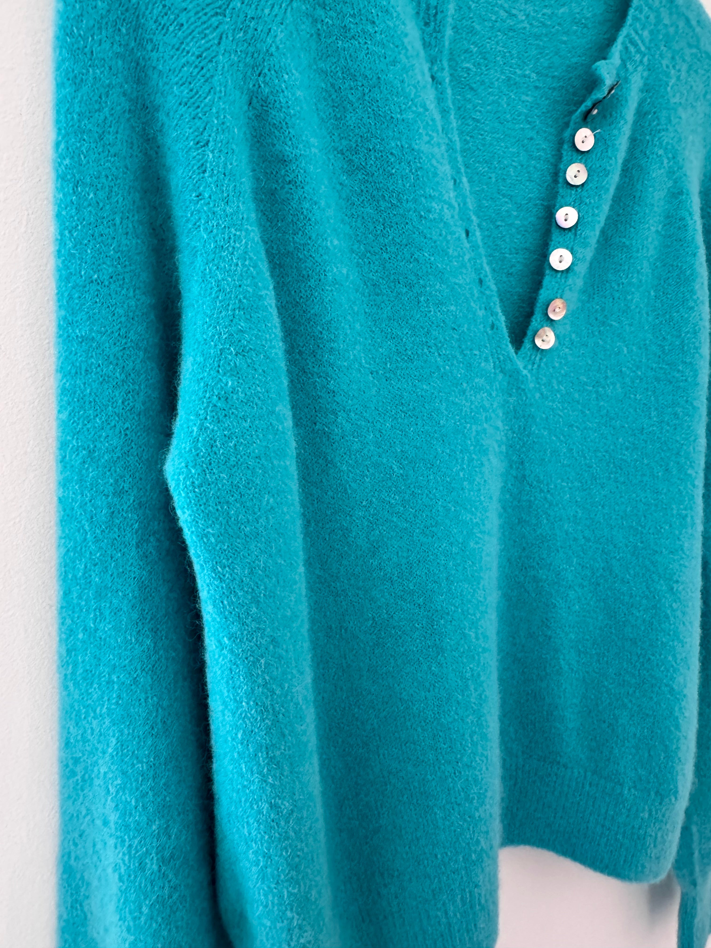Softie Jumper with Button Neck in Turquoise