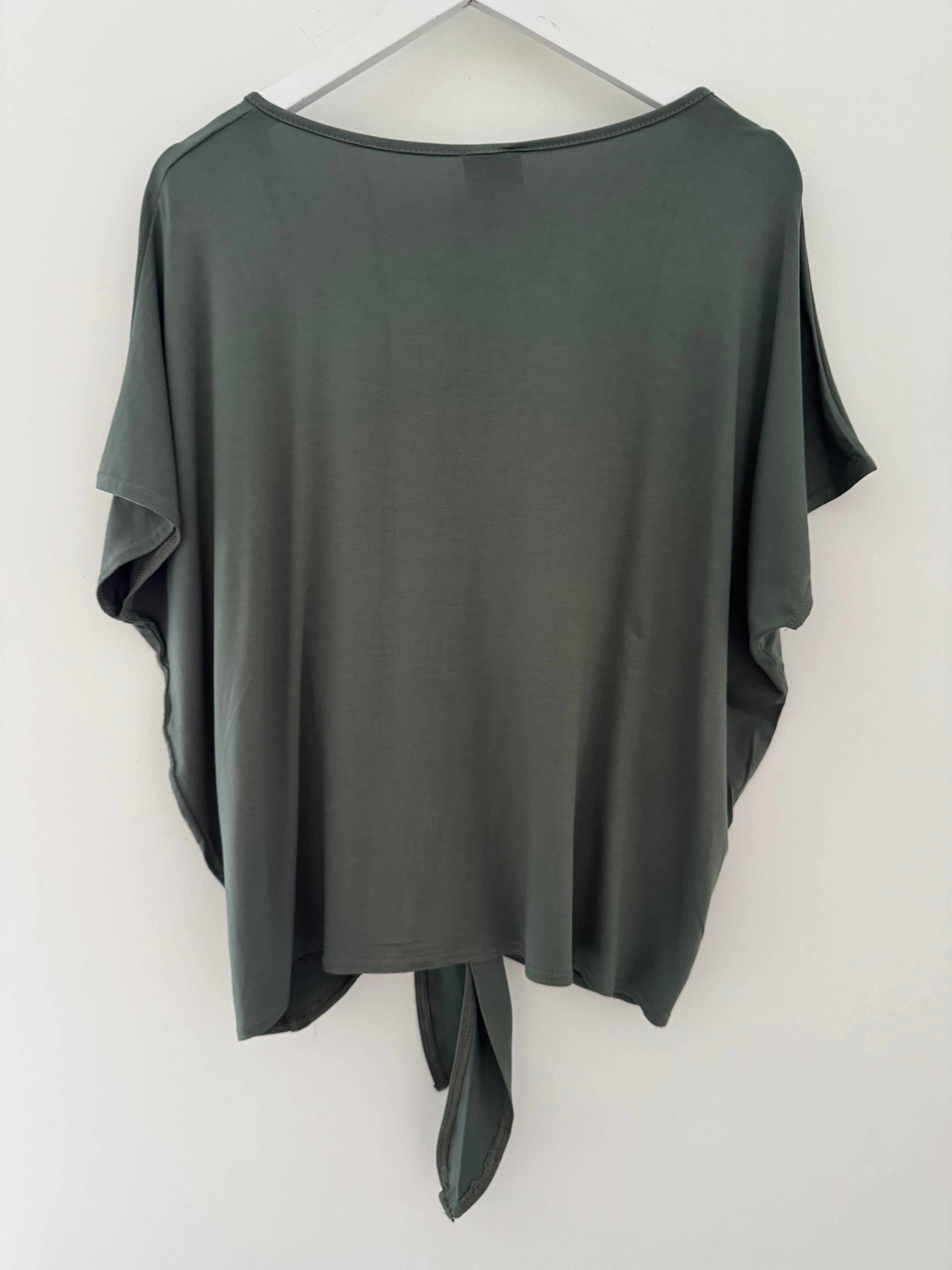 Tie Front Cotton Jersey Top in Khaki