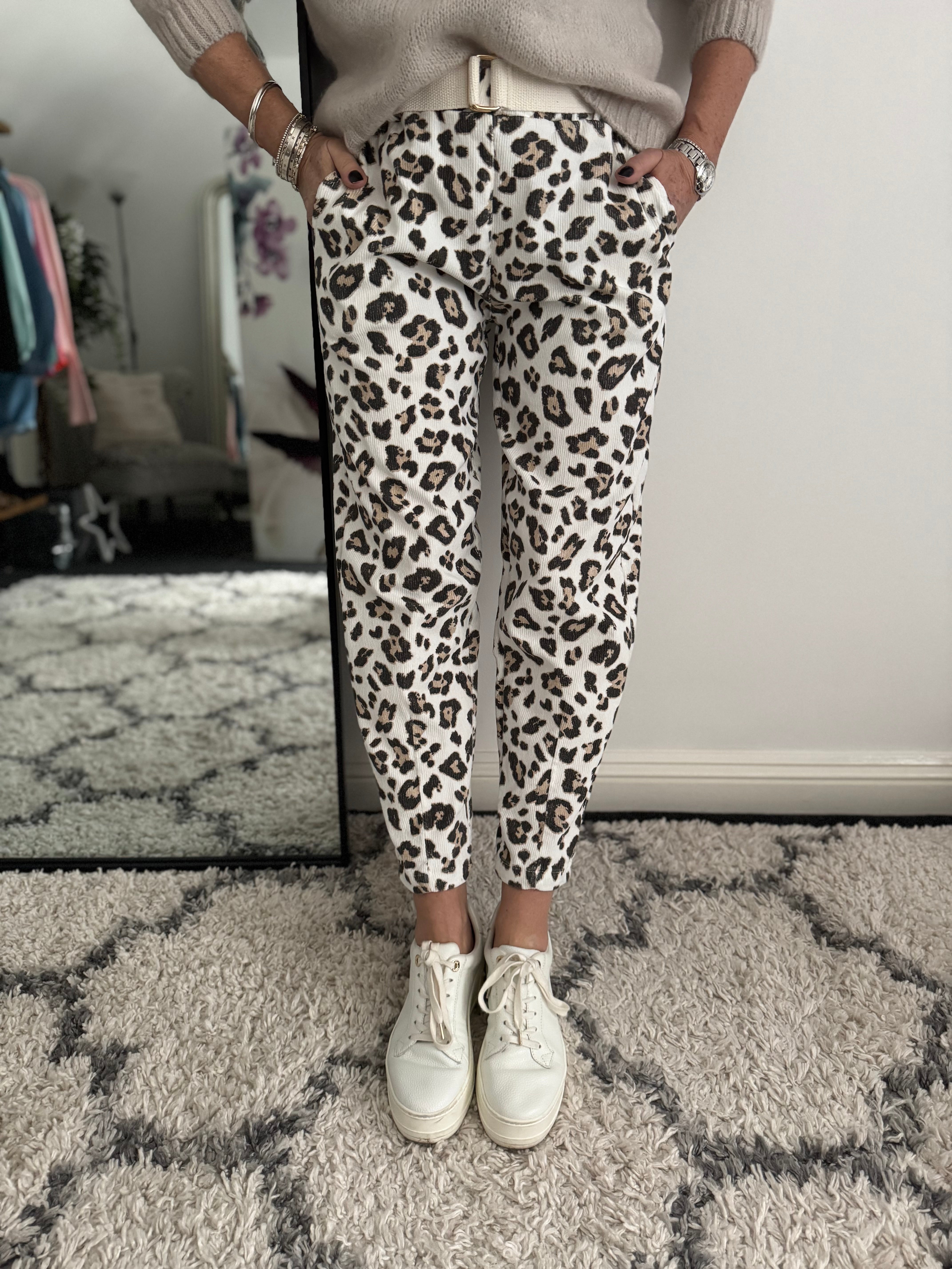 Slim Barrel Leg Trousers in Snow Leopard