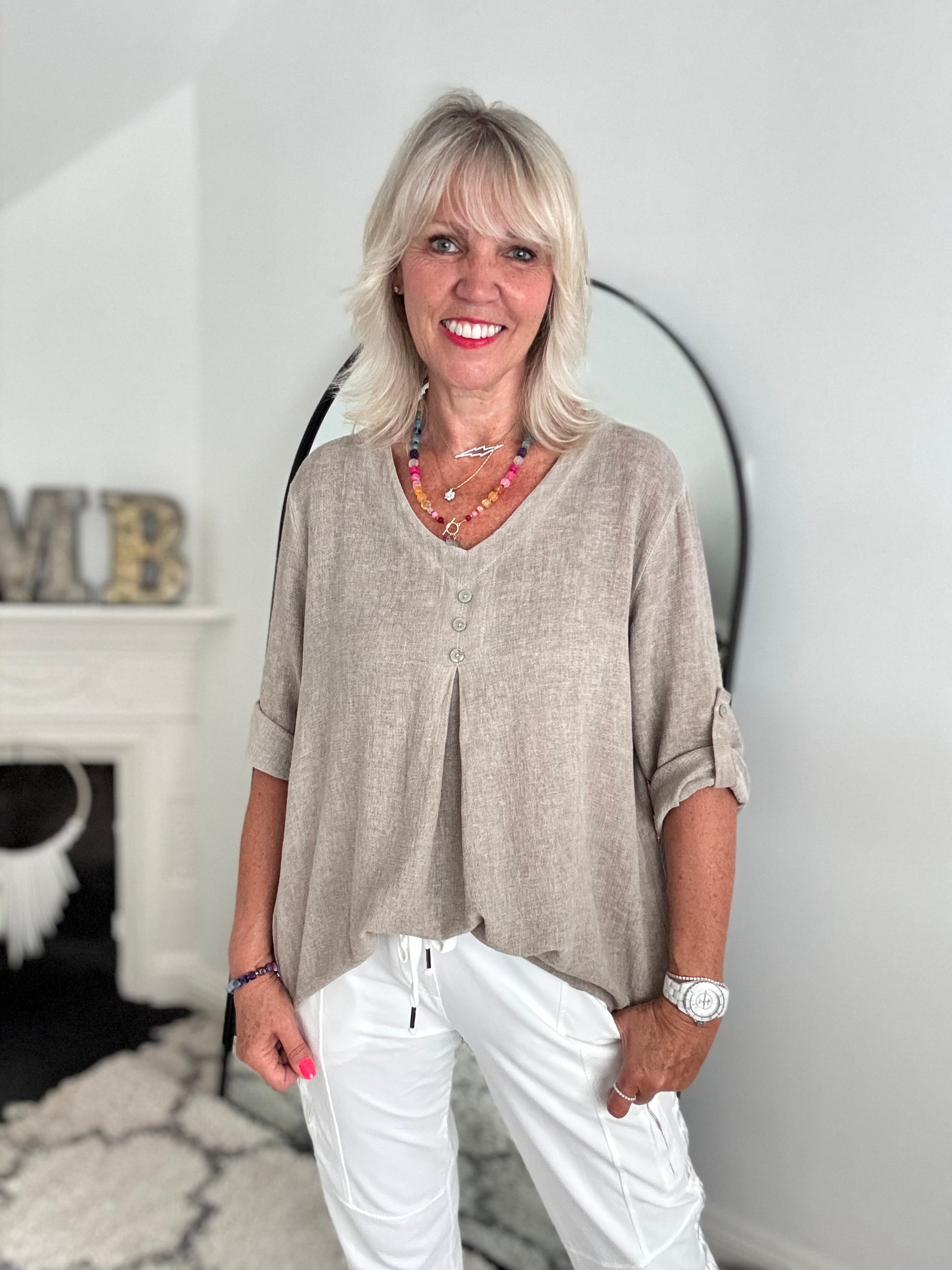 Linen & Cotton Shirt in Mocha