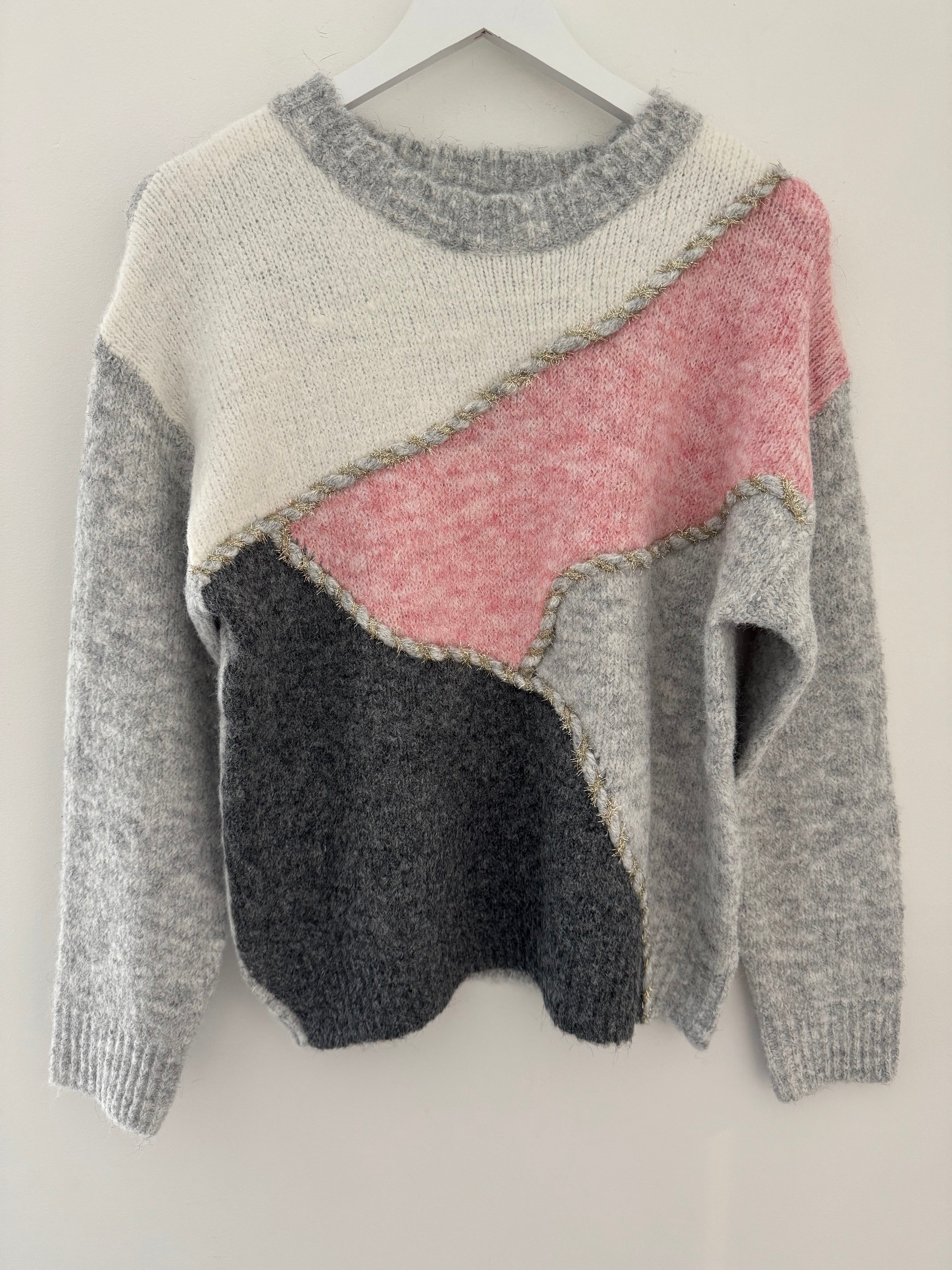 Abstract Sweater in Pink & Grey